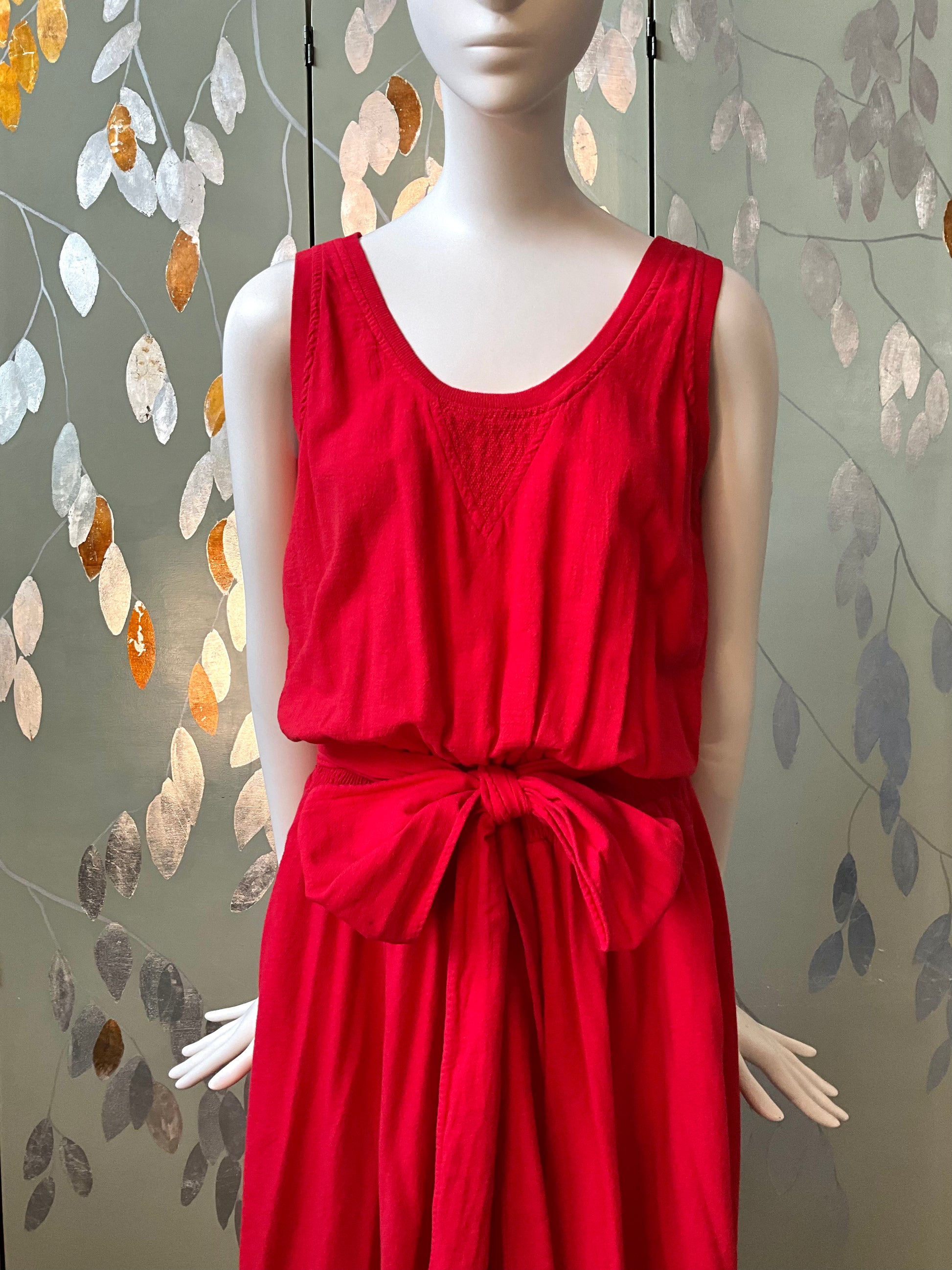 Vintage 1980s Red Cotton Tank Top Maxi Dress, Made in USA, S/M
