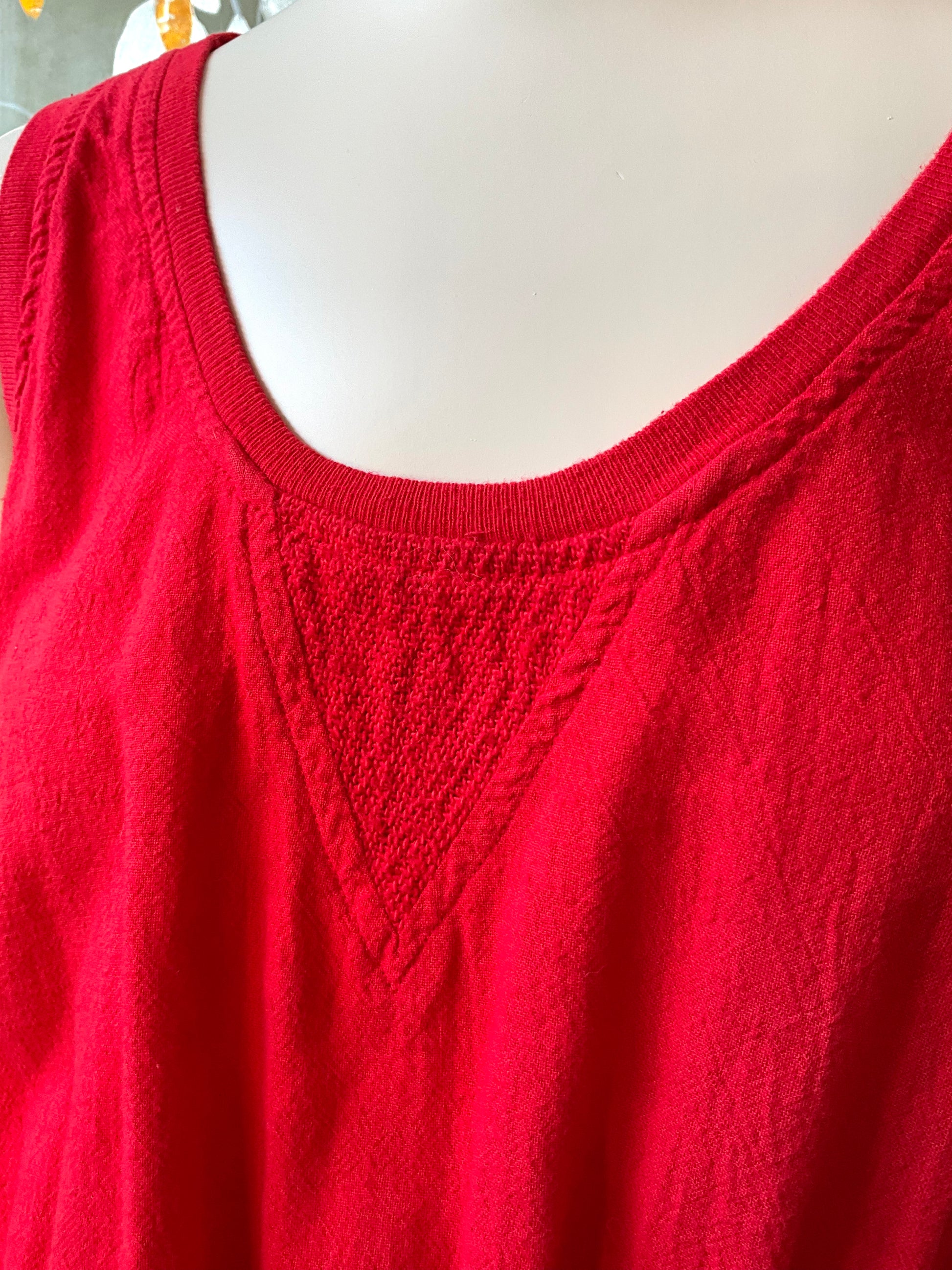 Vintage 1980s Red Cotton Tank Top Maxi Dress, Made in USA, S/M