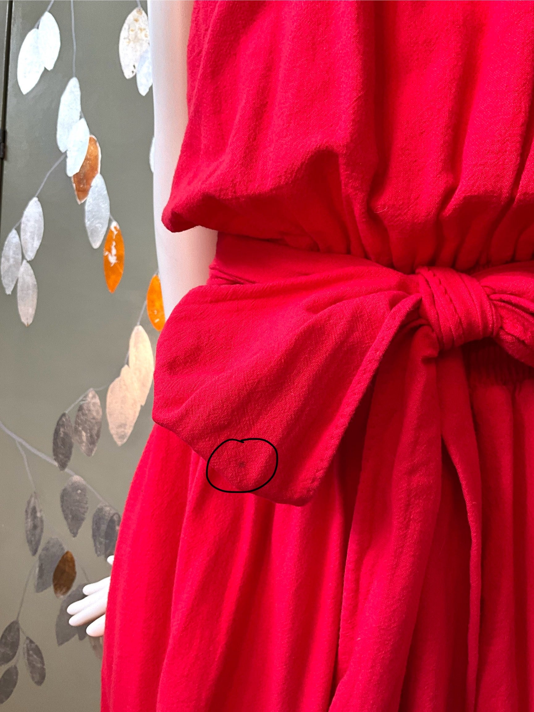 Vintage 1980s Red Cotton Tank Top Maxi Dress, Made in USA, S/M