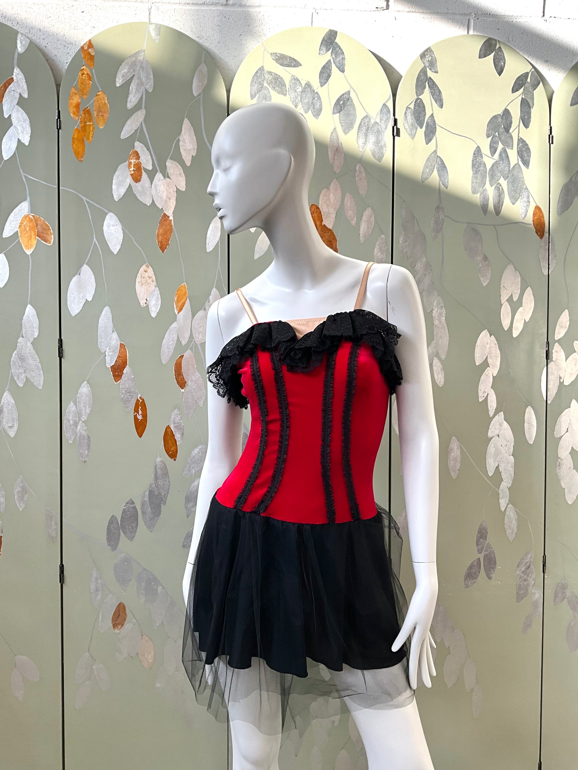 Vintage 1980s Red Velvet, Lace and Tulle Cabaret Style Costume, Small 