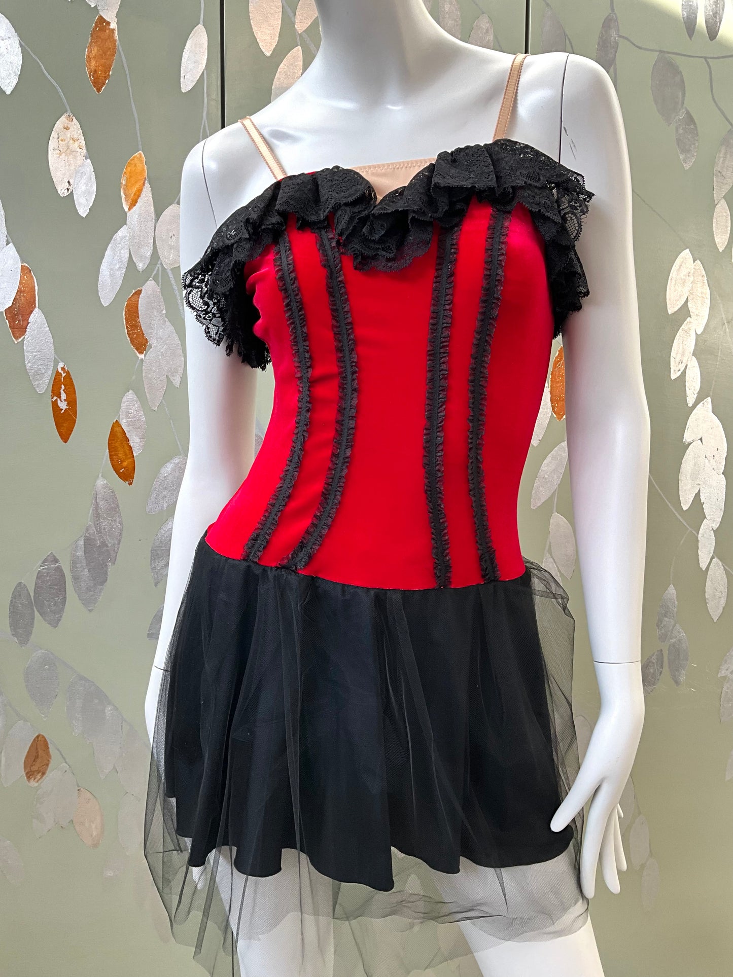 Vintage 1980s Red Velvet, Lace and Tulle Cabaret Style Costume, Small 