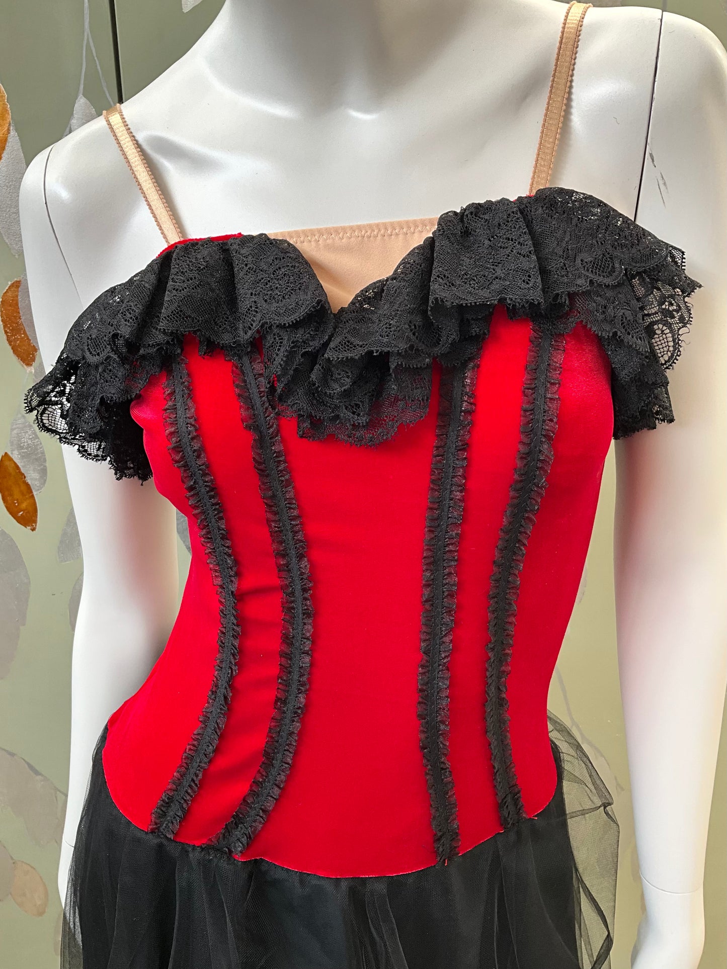 Vintage 1980s Red Velvet, Lace and Tulle Cabaret Style Costume, Small 