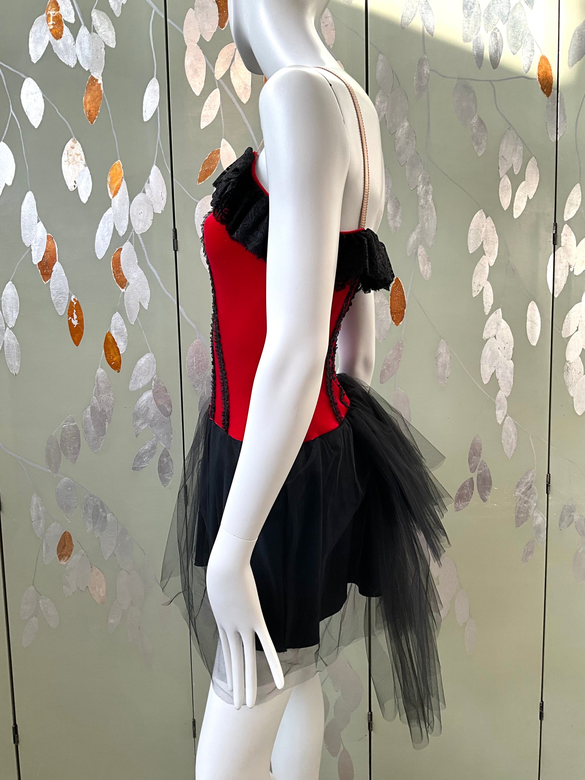 Vintage 1980s Red Velvet, Lace and Tulle Cabaret Style Costume, Small 