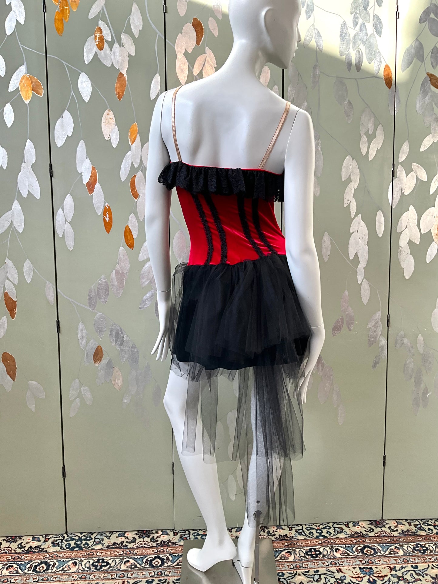 Vintage 1980s Red Velvet, Lace and Tulle Cabaret Style Costume, Small 