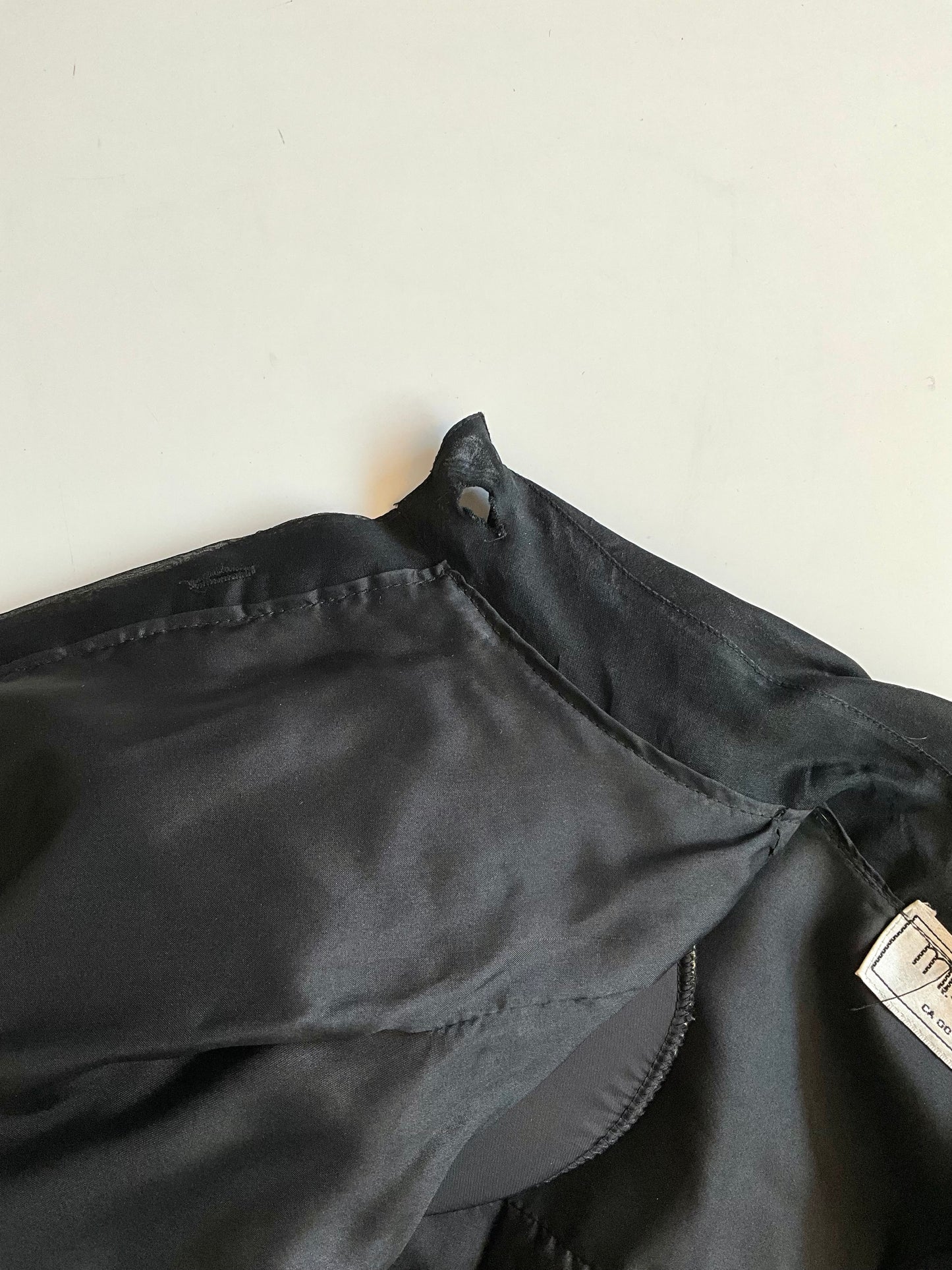 Vintage 1980s Sheer Black Silk Ruffle Blouse, L/XL