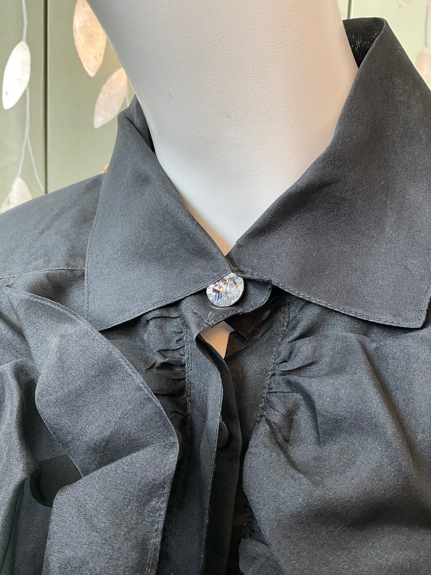 Vintage 1980s Sheer Black Silk Ruffle Blouse, L/XL