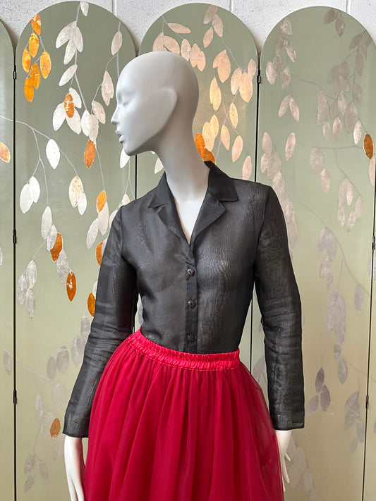 Vintage 1990s Sheer Black Organza Long Sleeve Blouse, S/M