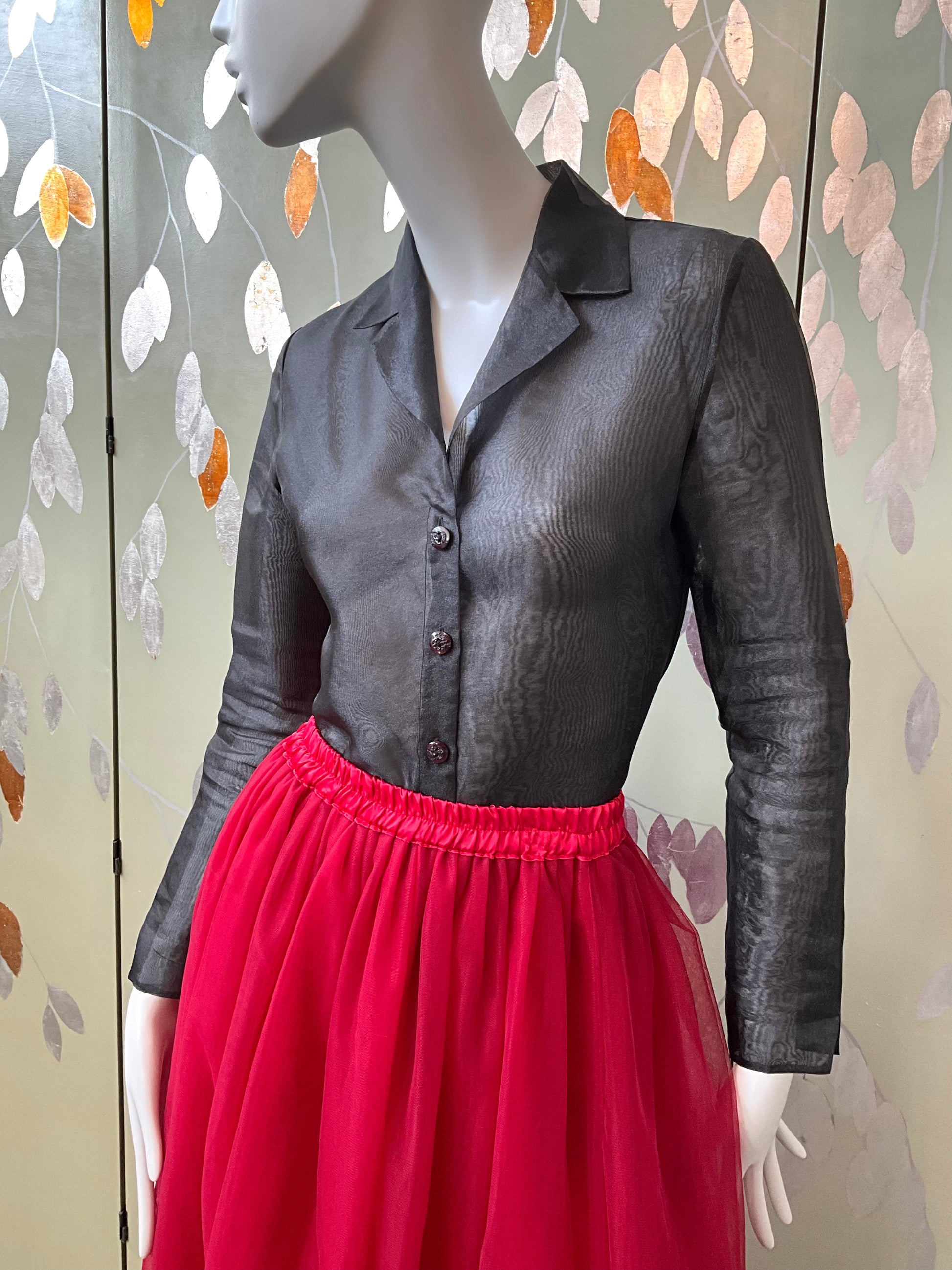 Vintage 1990s Sheer Black Organza Long Sleeve Blouse, S/M