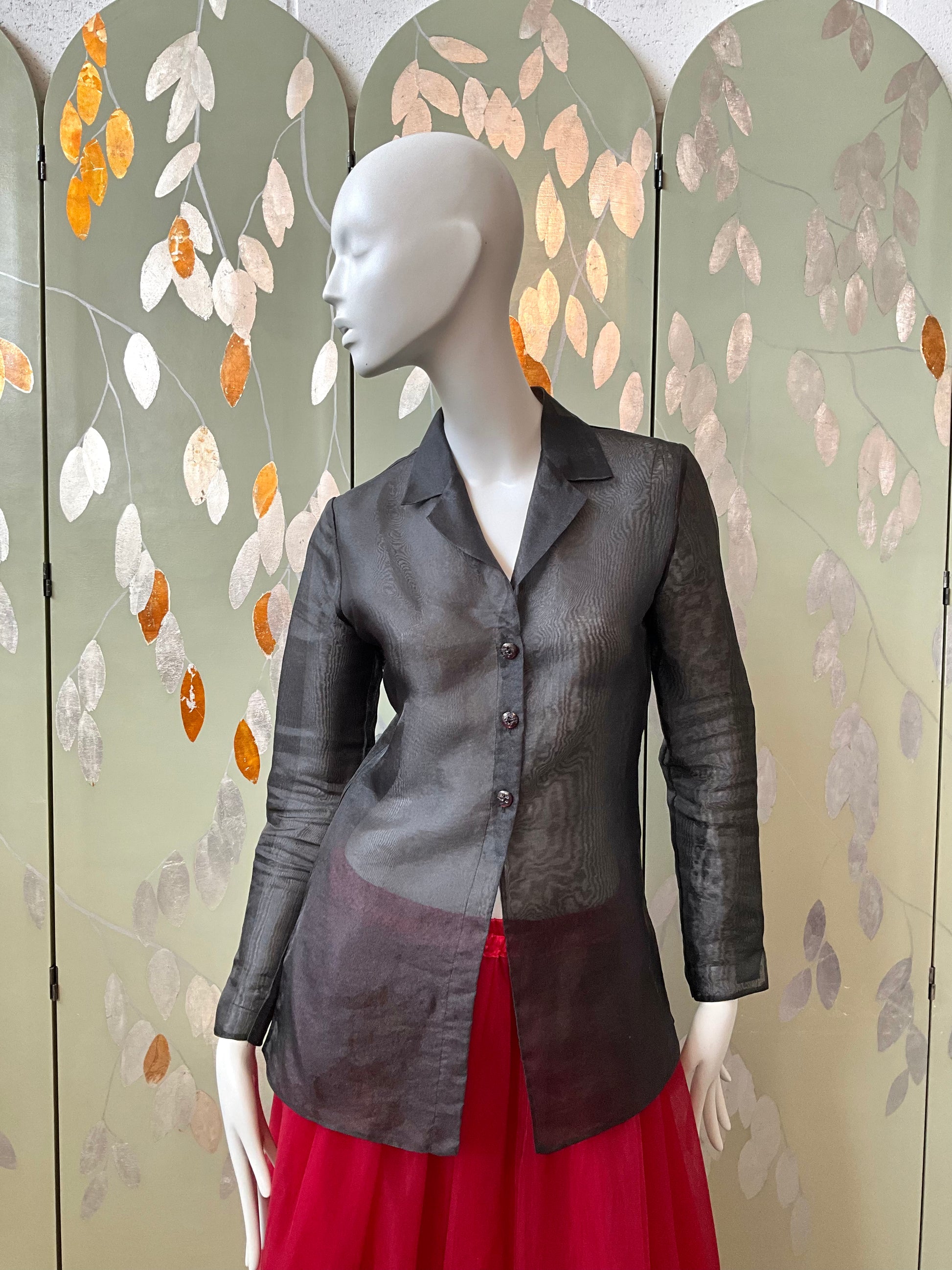 Vintage 1990s Sheer Black Organza Long Sleeve Blouse, S/M