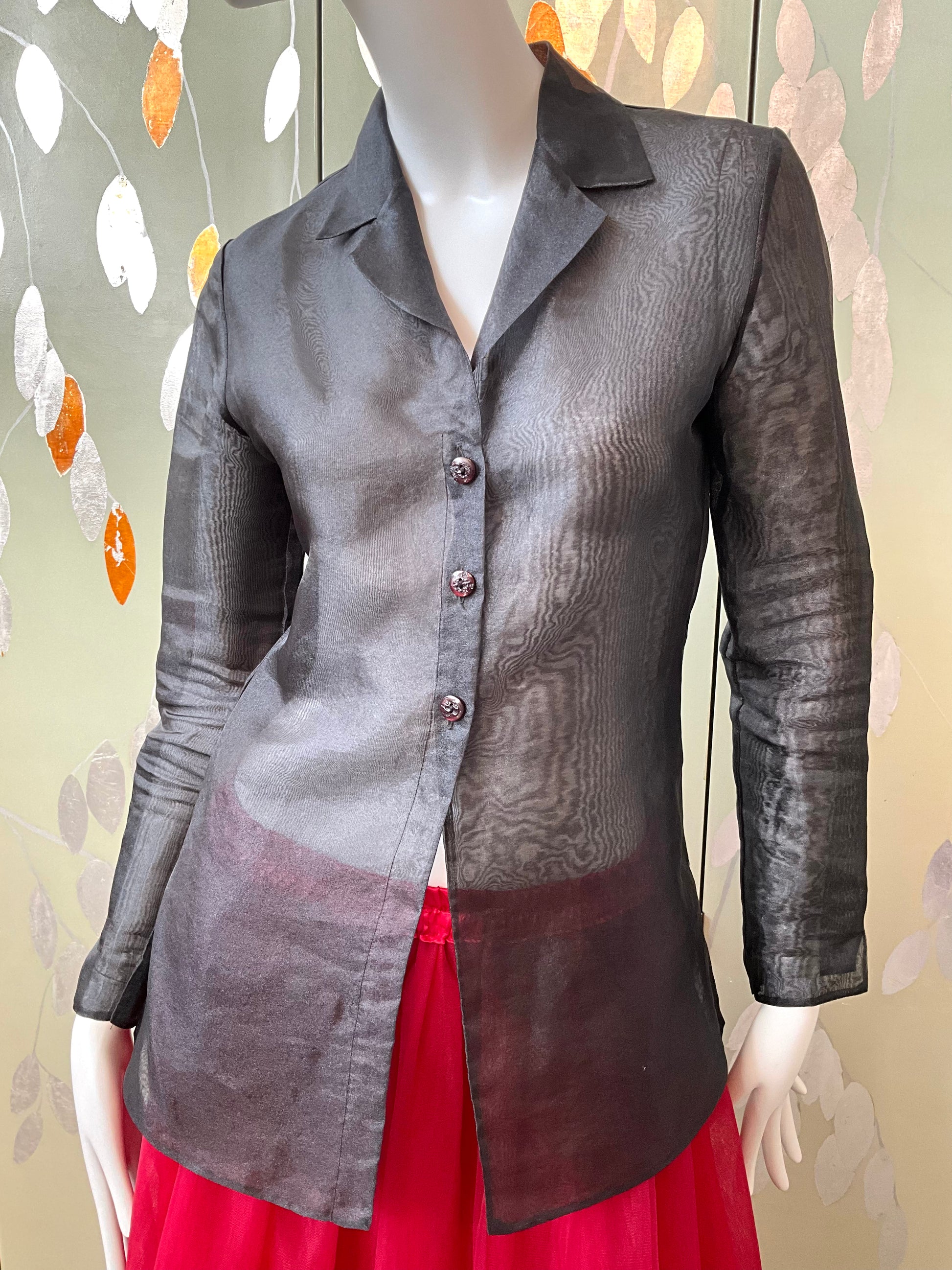 Vintage 1990s Sheer Black Organza Long Sleeve Blouse, S/M