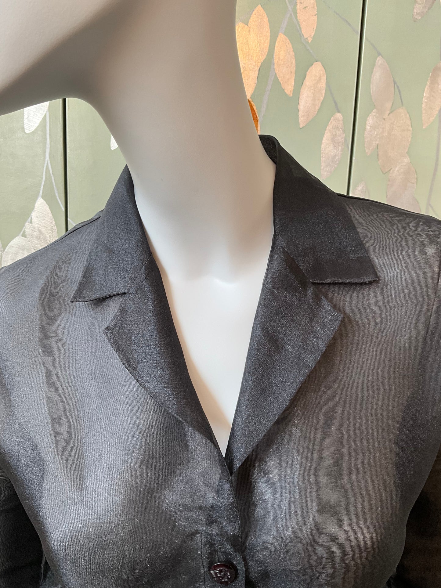 Vintage 1990s Sheer Black Organza Long Sleeve Blouse, S/M