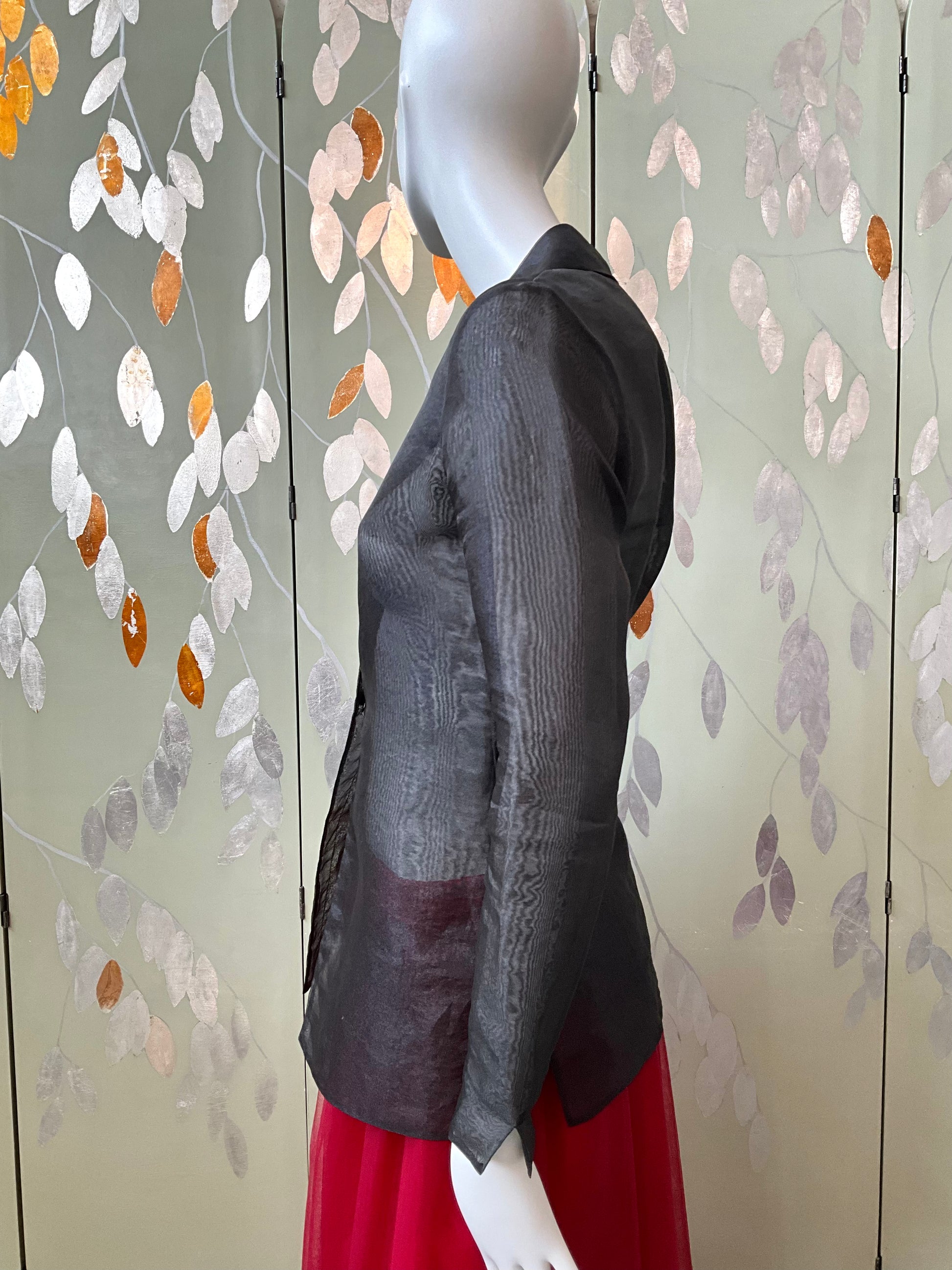 Vintage 1990s Sheer Black Organza Long Sleeve Blouse, S/M