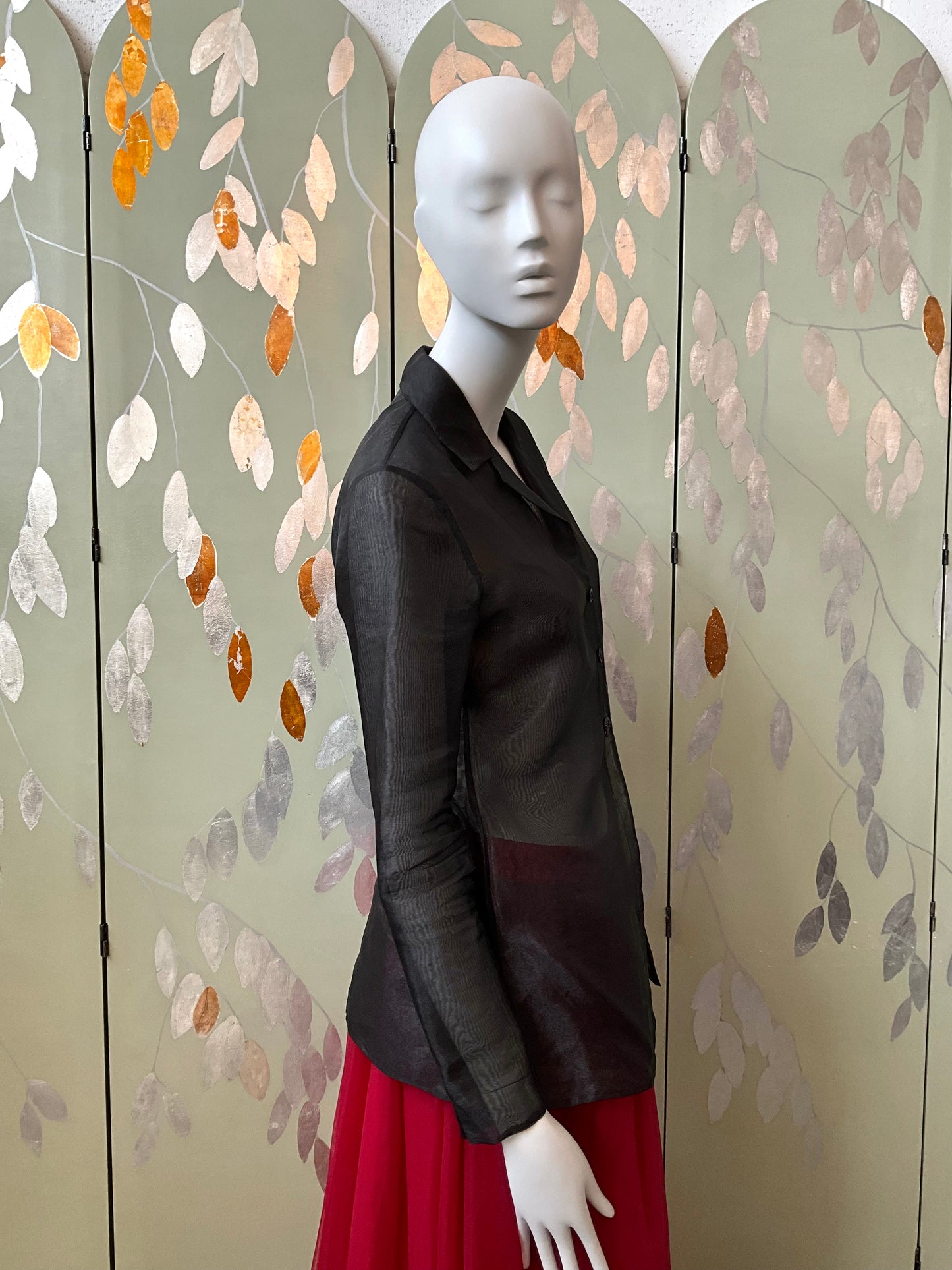 Vintage 1990s Sheer Black Organza Long Sleeve Blouse, S/M