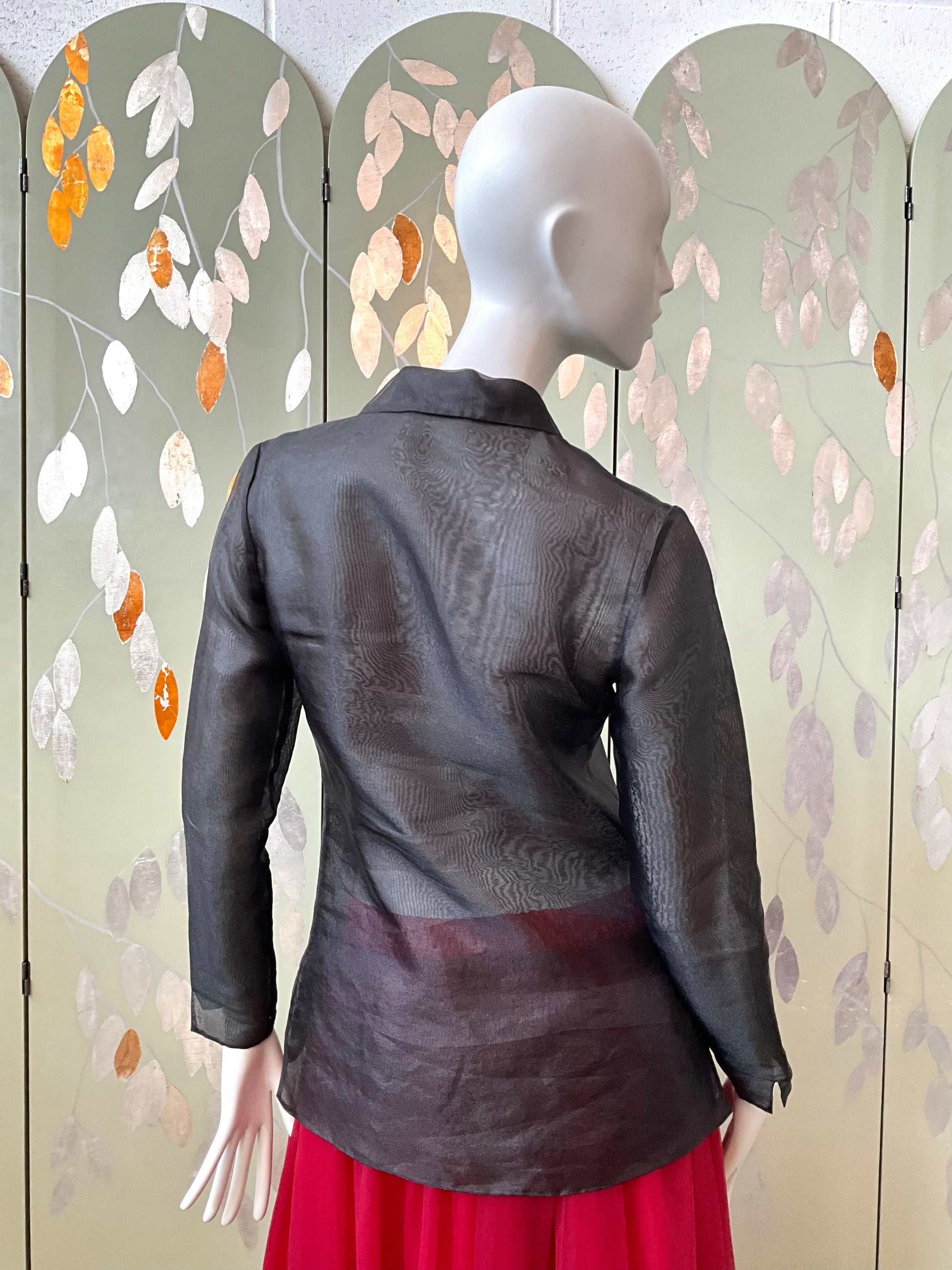 Vintage 1990s Sheer Black Organza Long Sleeve Blouse, S/M