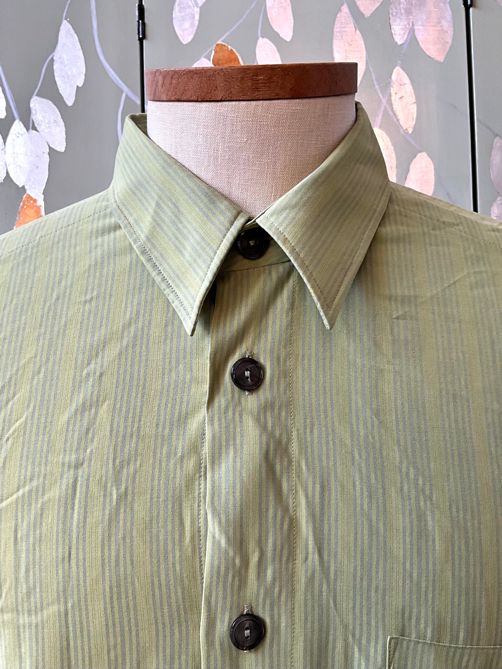 Men's Green and Blue Stripe Signum Long Sleeve Button-Up Shirt, Large