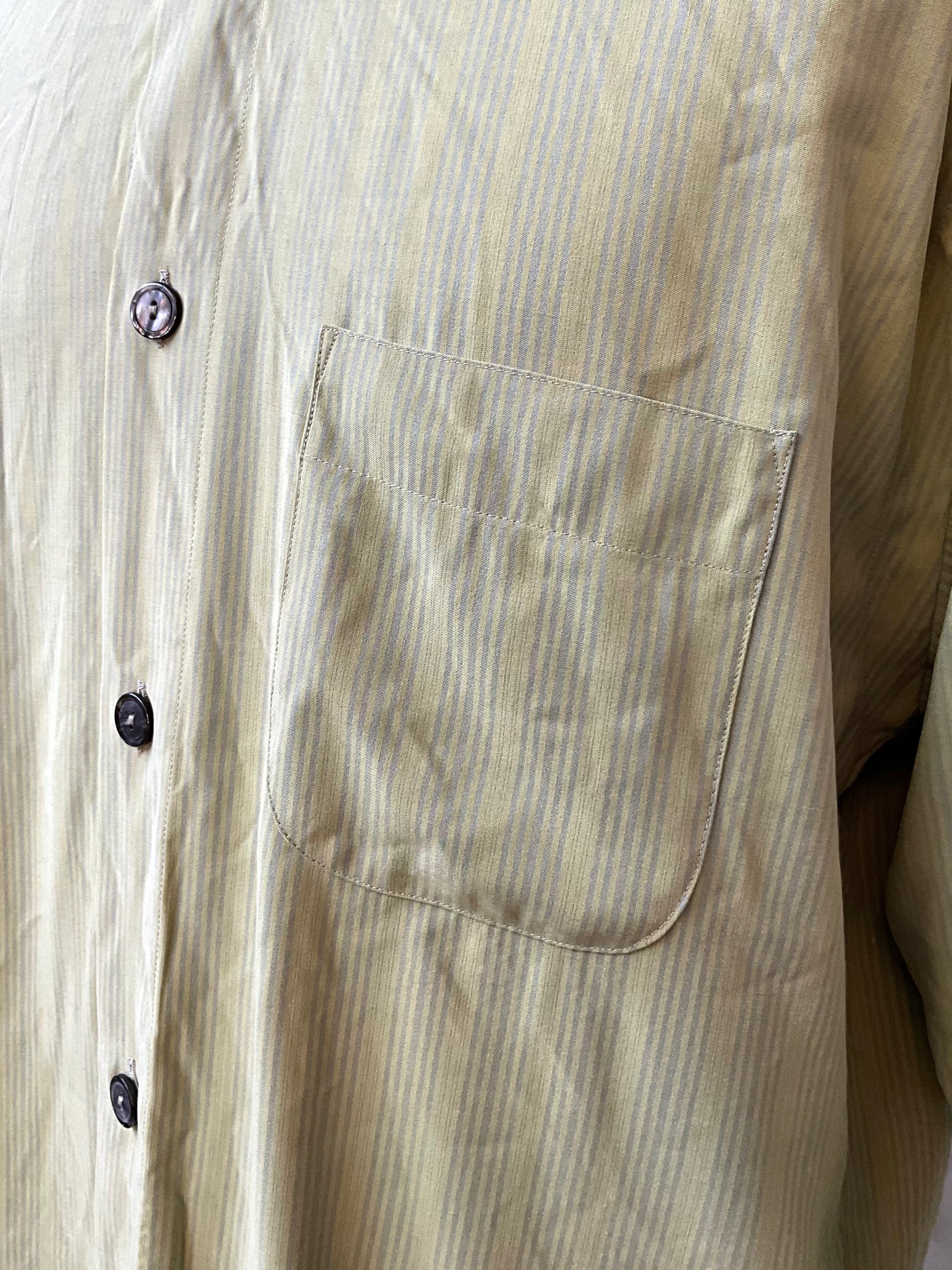 Men's Green and Blue Stripe Signum Long Sleeve Button-Up Shirt, Large