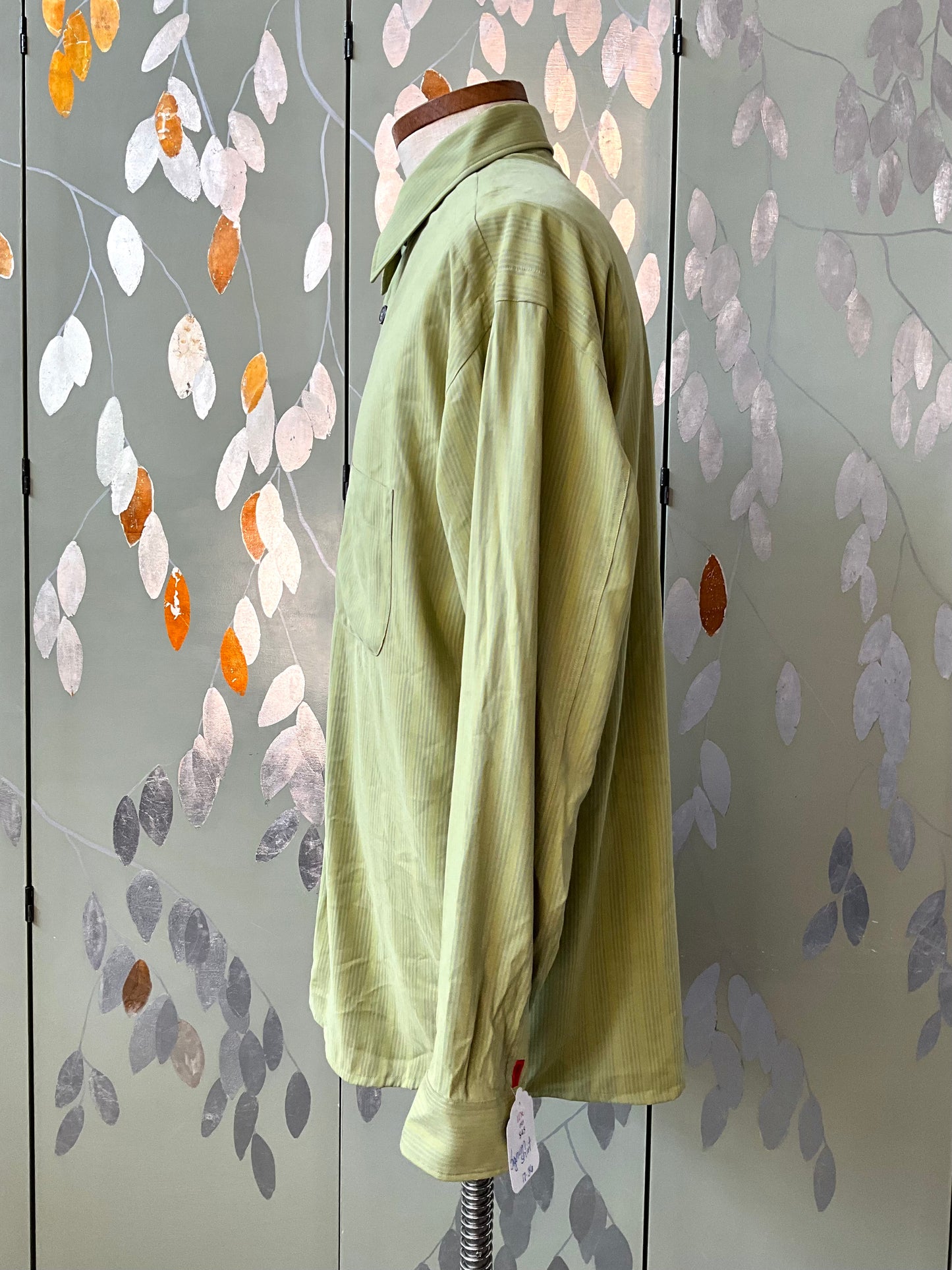 Men's Green and Blue Stripe Signum Long Sleeve Button-Up Shirt, Large