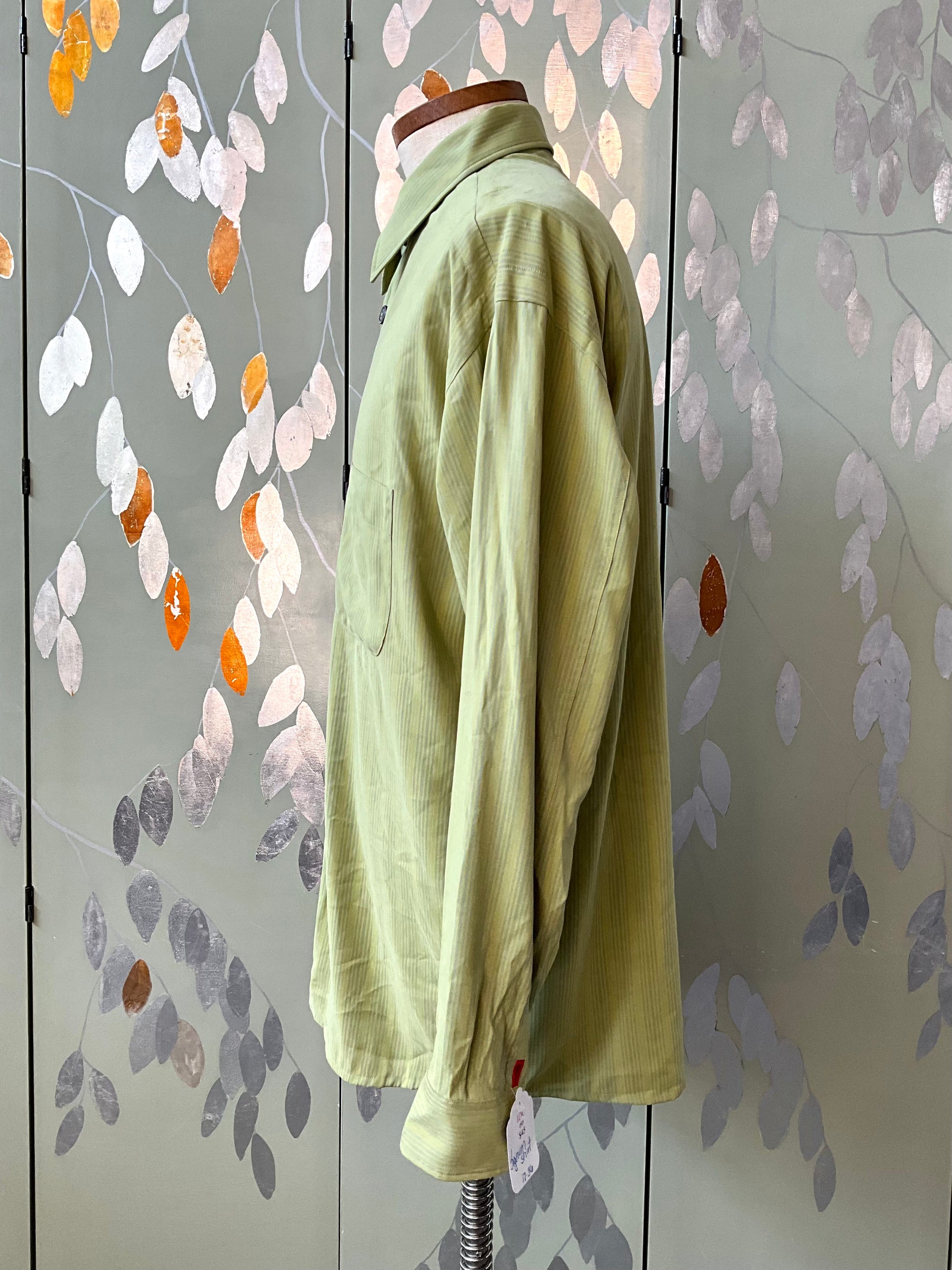 Men's Green and Blue Stripe Signum Long Sleeve Button-Up Shirt, Large