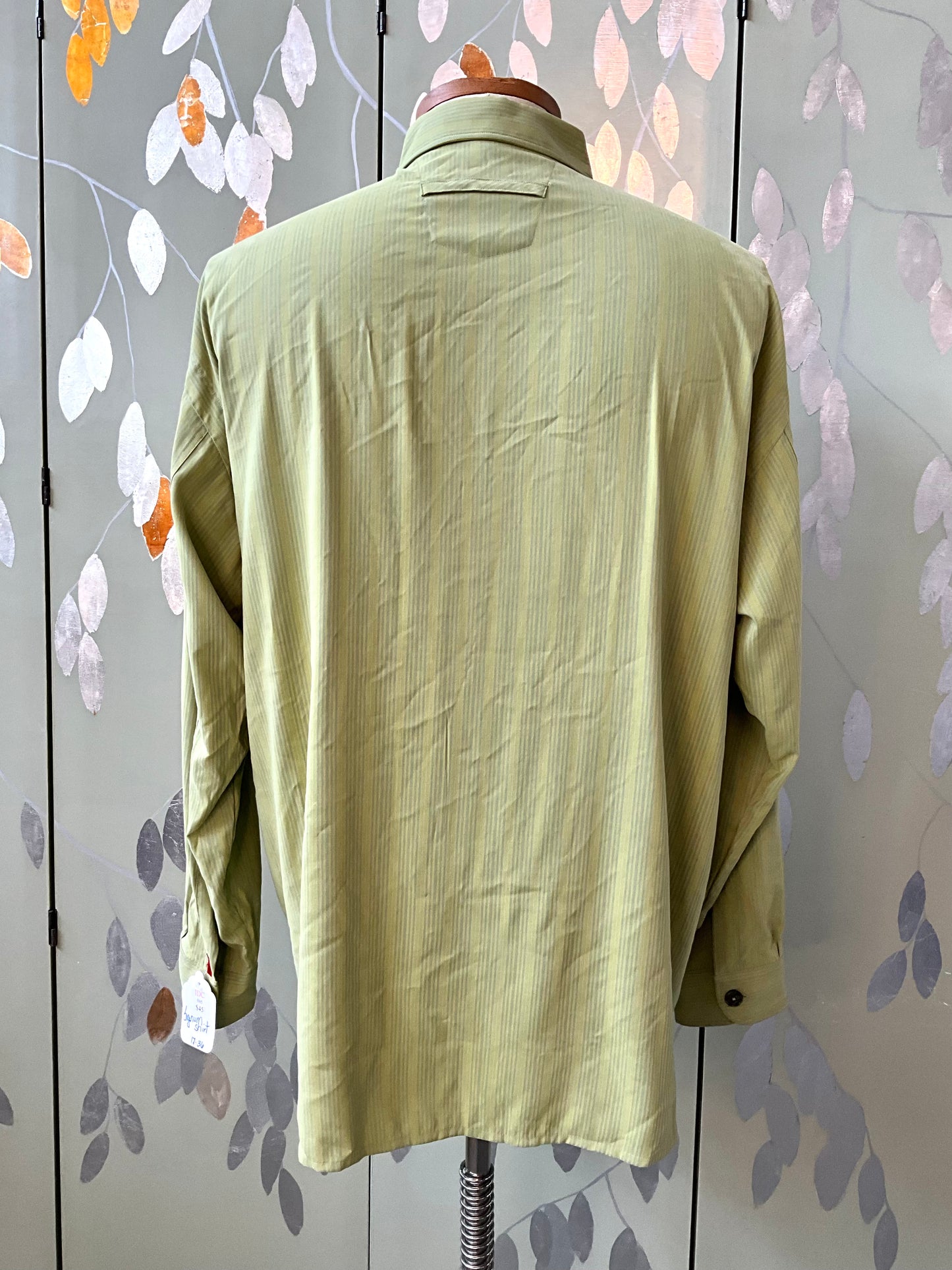 Men's Green and Blue Stripe Signum Long Sleeve Button-Up Shirt, Large