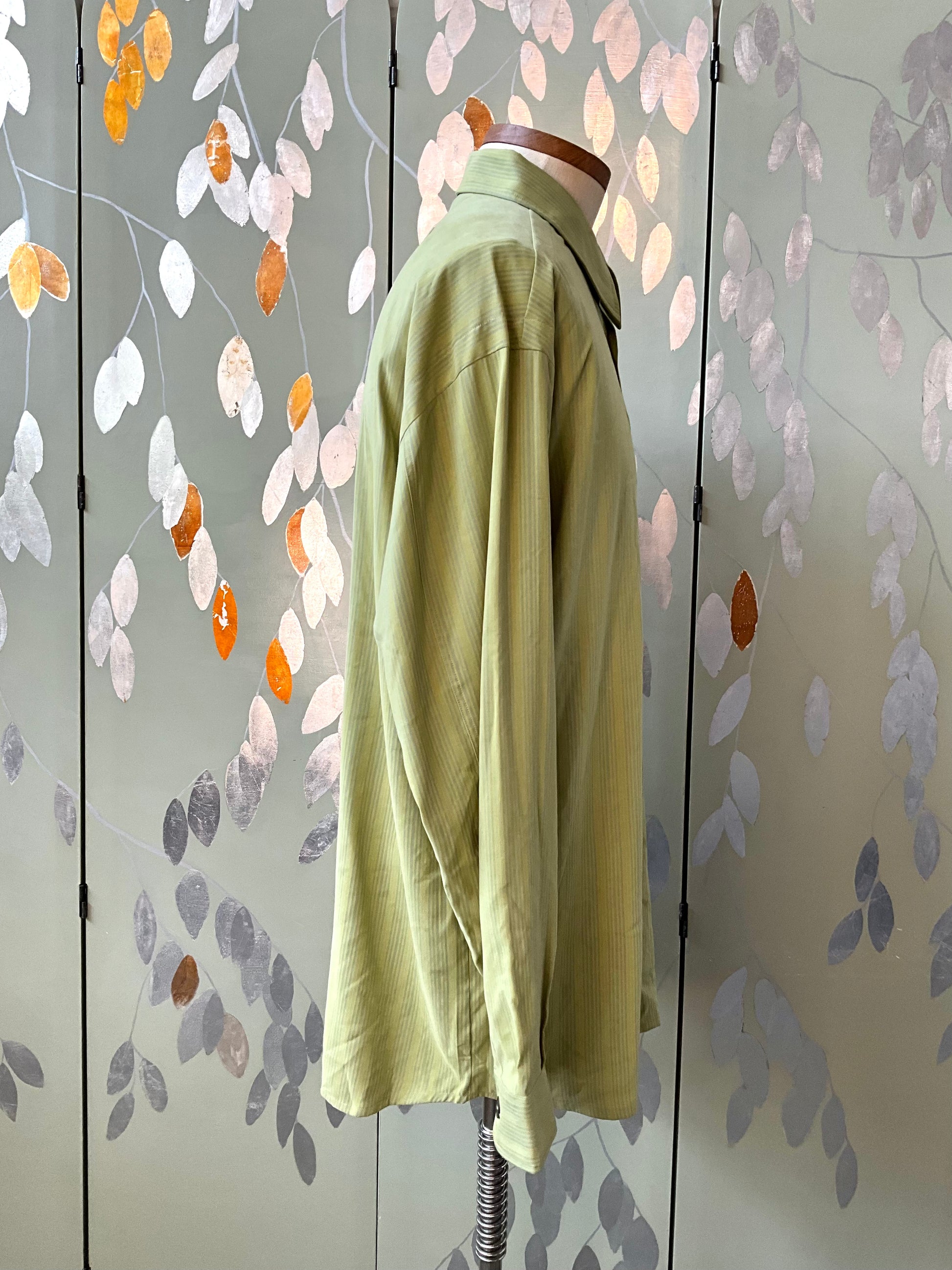 Men's Green and Blue Stripe Signum Long Sleeve Button-Up Shirt, Large