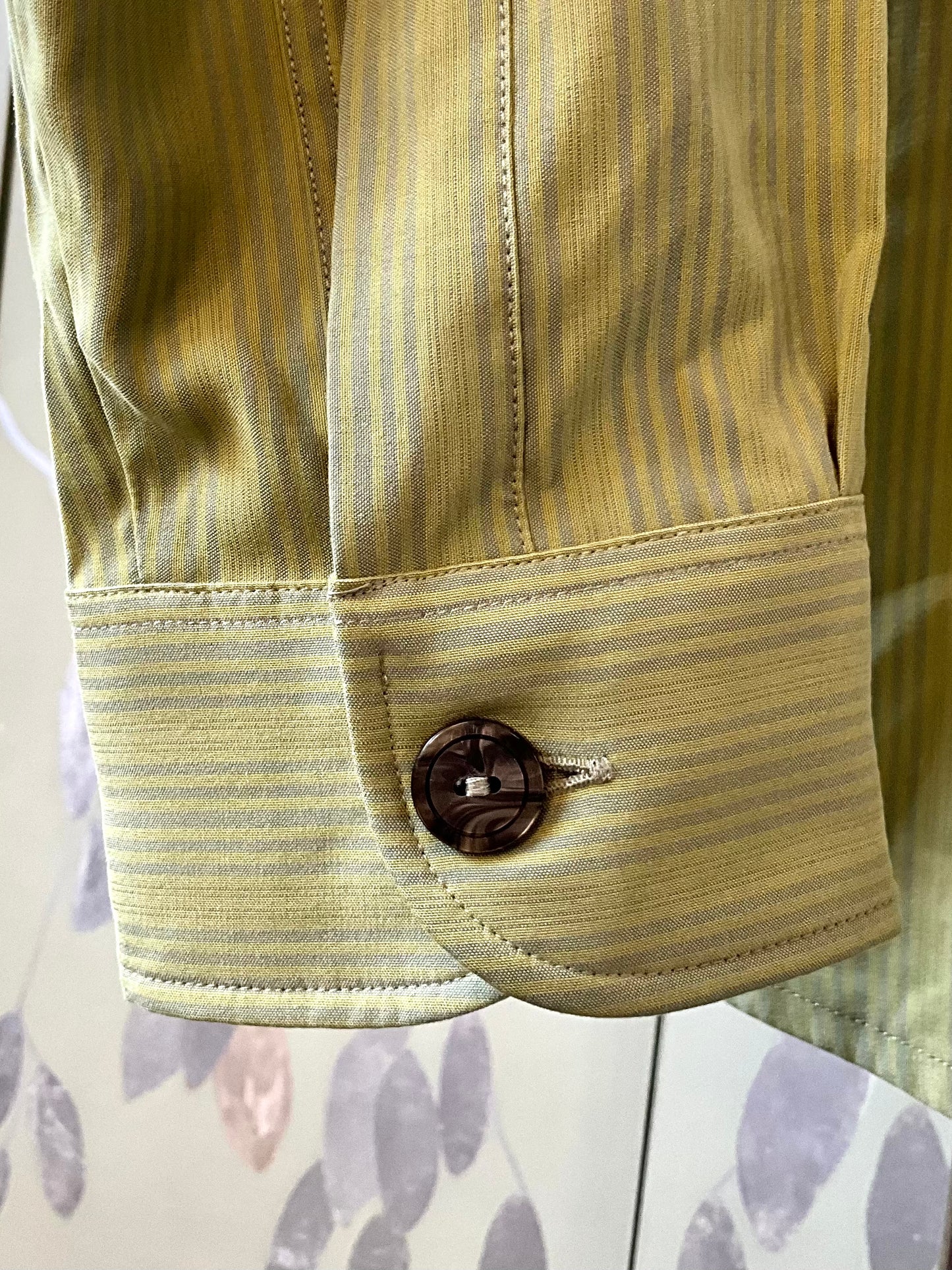 Men's Green and Blue Stripe Signum Long Sleeve Button-Up Shirt, Large