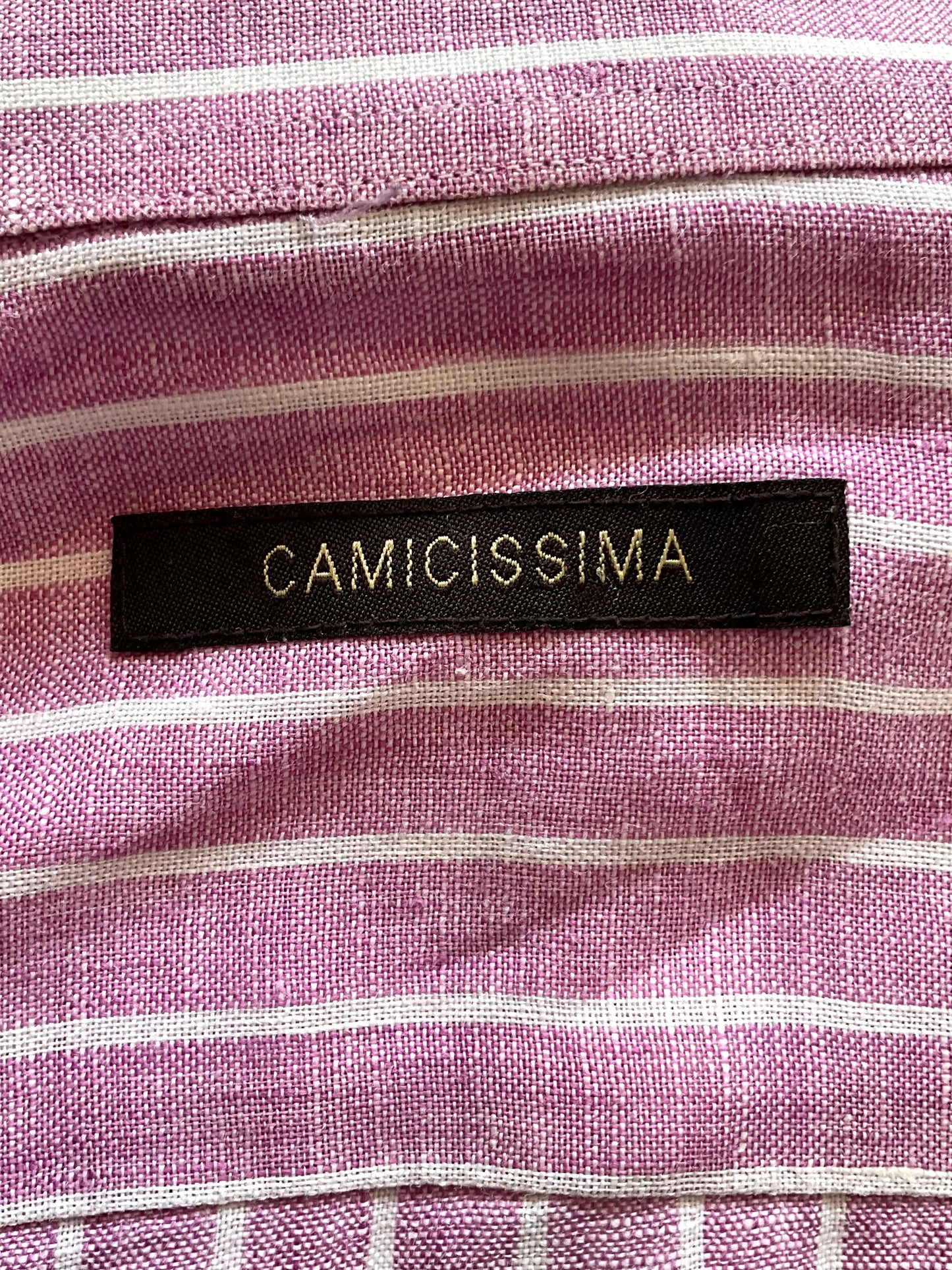 Men's Pink and White Stripe Linen Button Down Collar Long Sleeve Shirt, Large