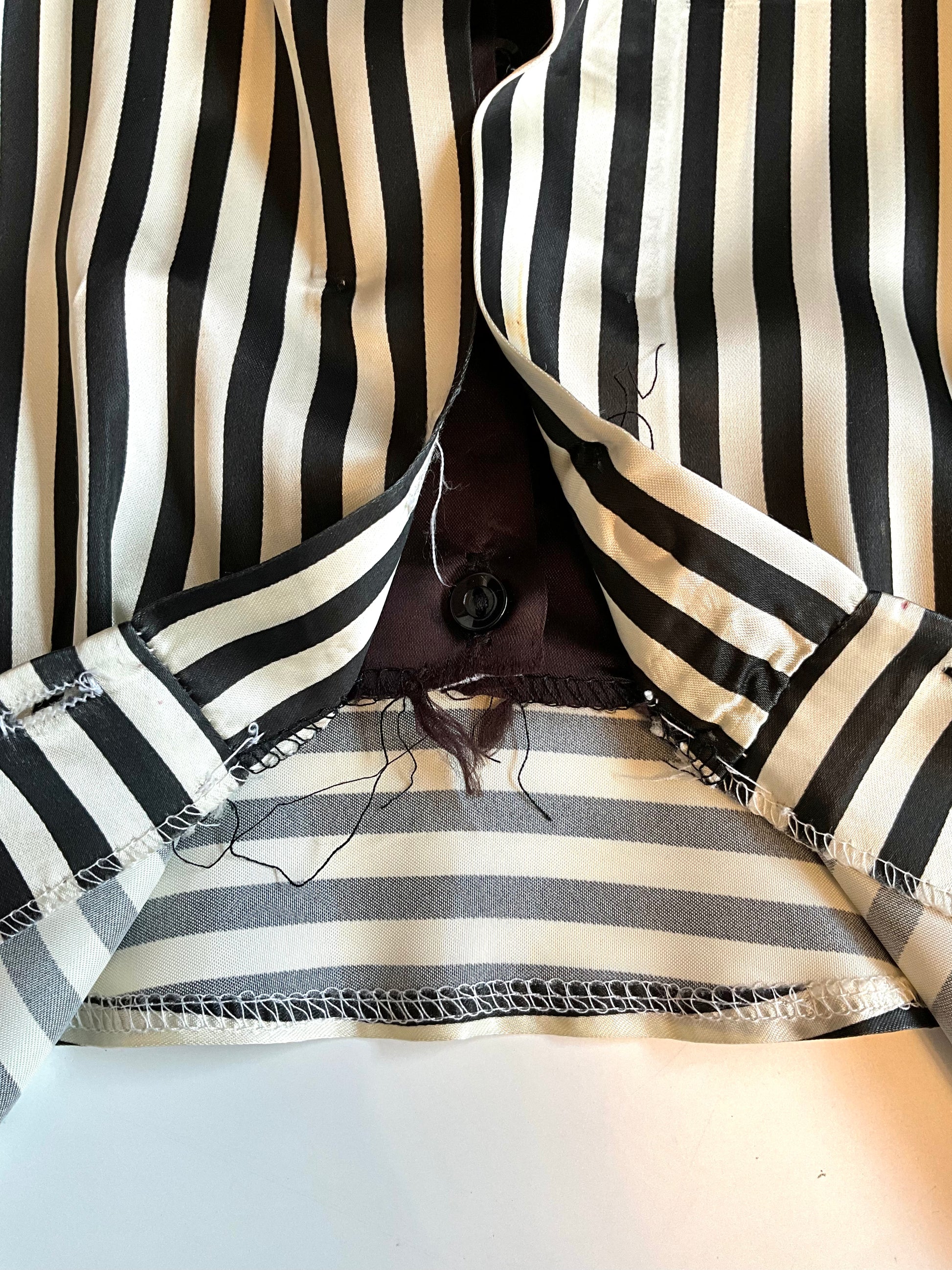 Vintage 1970s Black and White Striped Satin Blouse, Large 