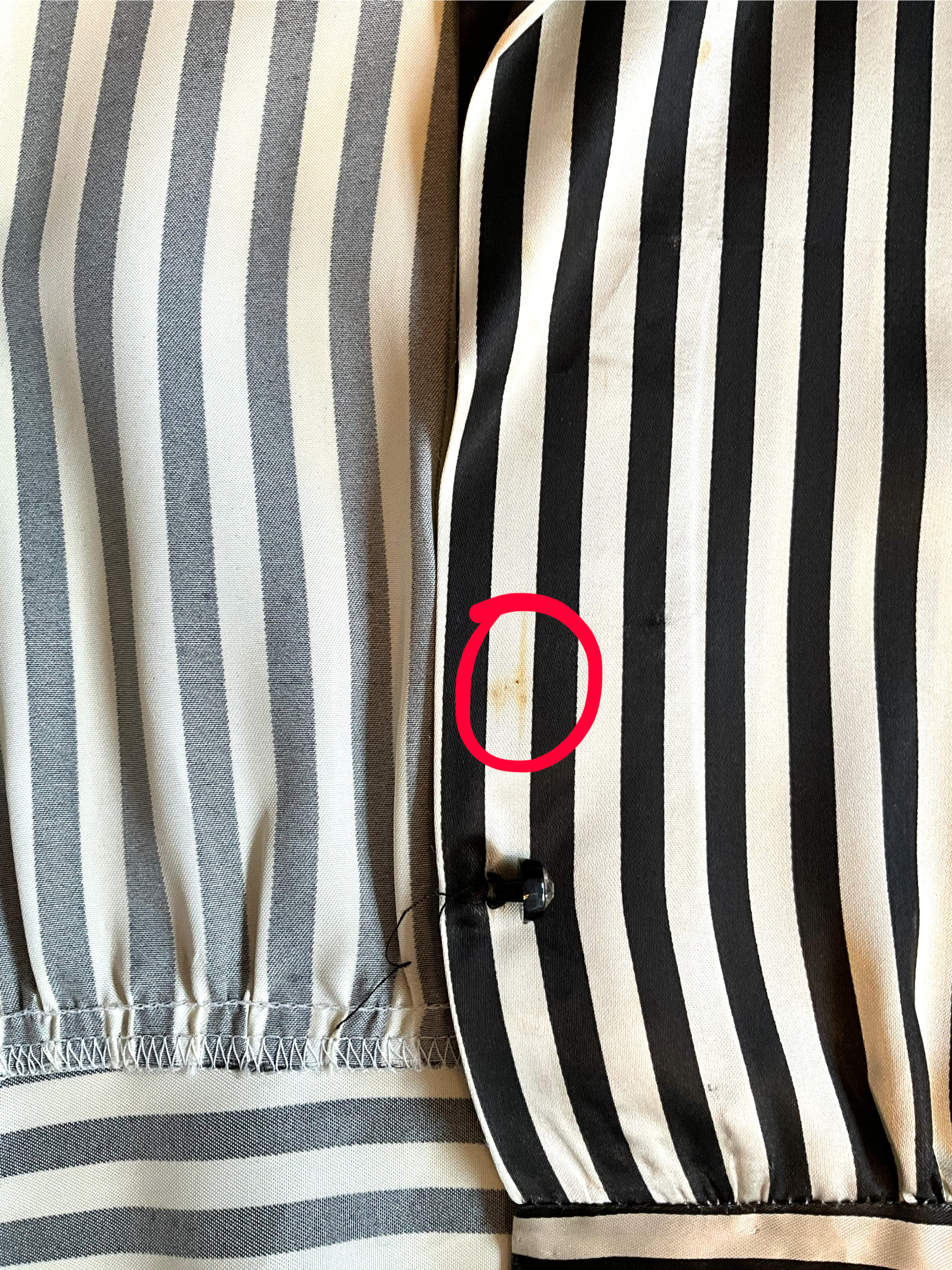 Vintage 1970s Black and White Striped Satin Blouse, Large 