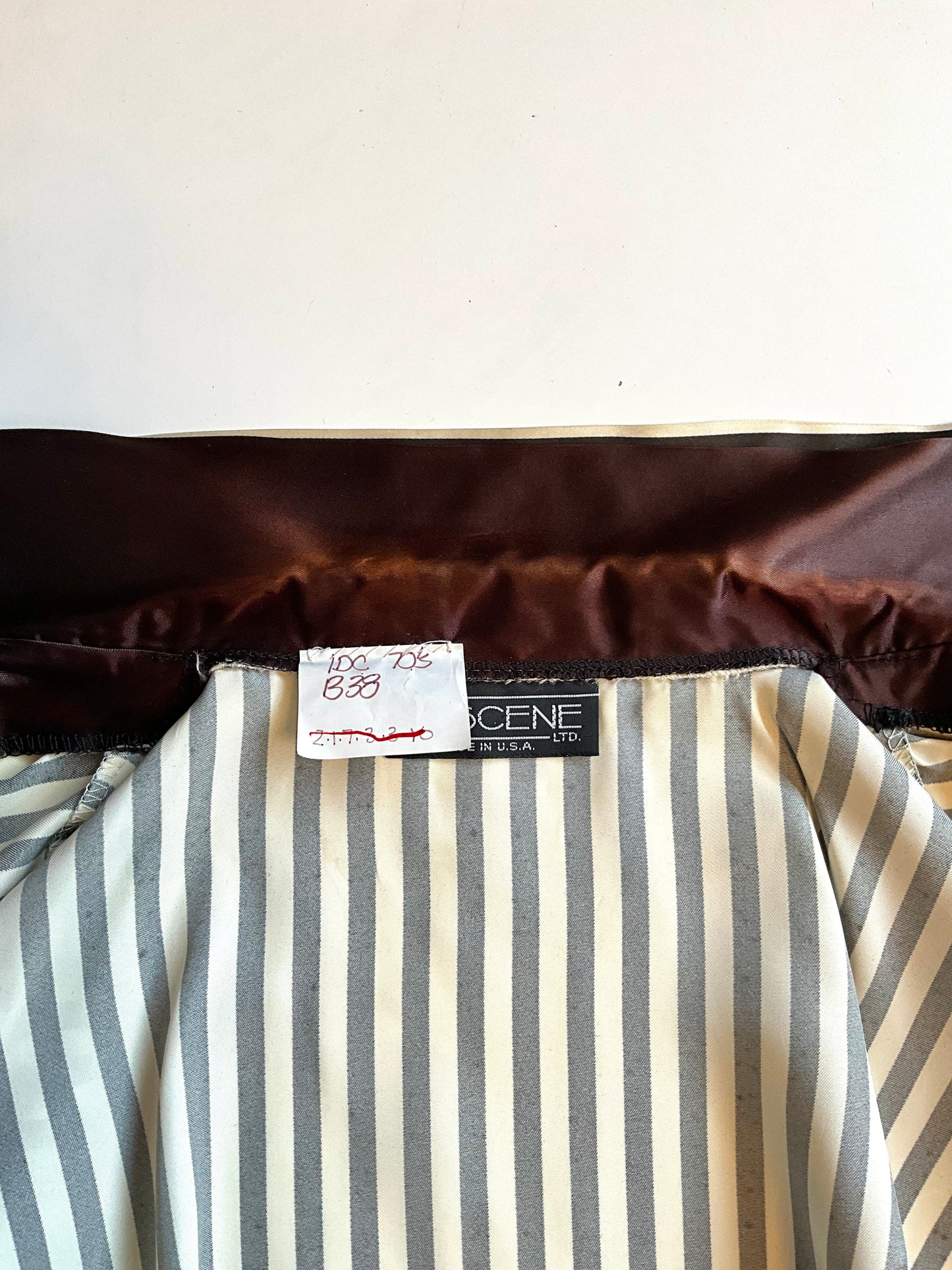 Vintage 1970s Black and White Striped Satin Blouse, Large 