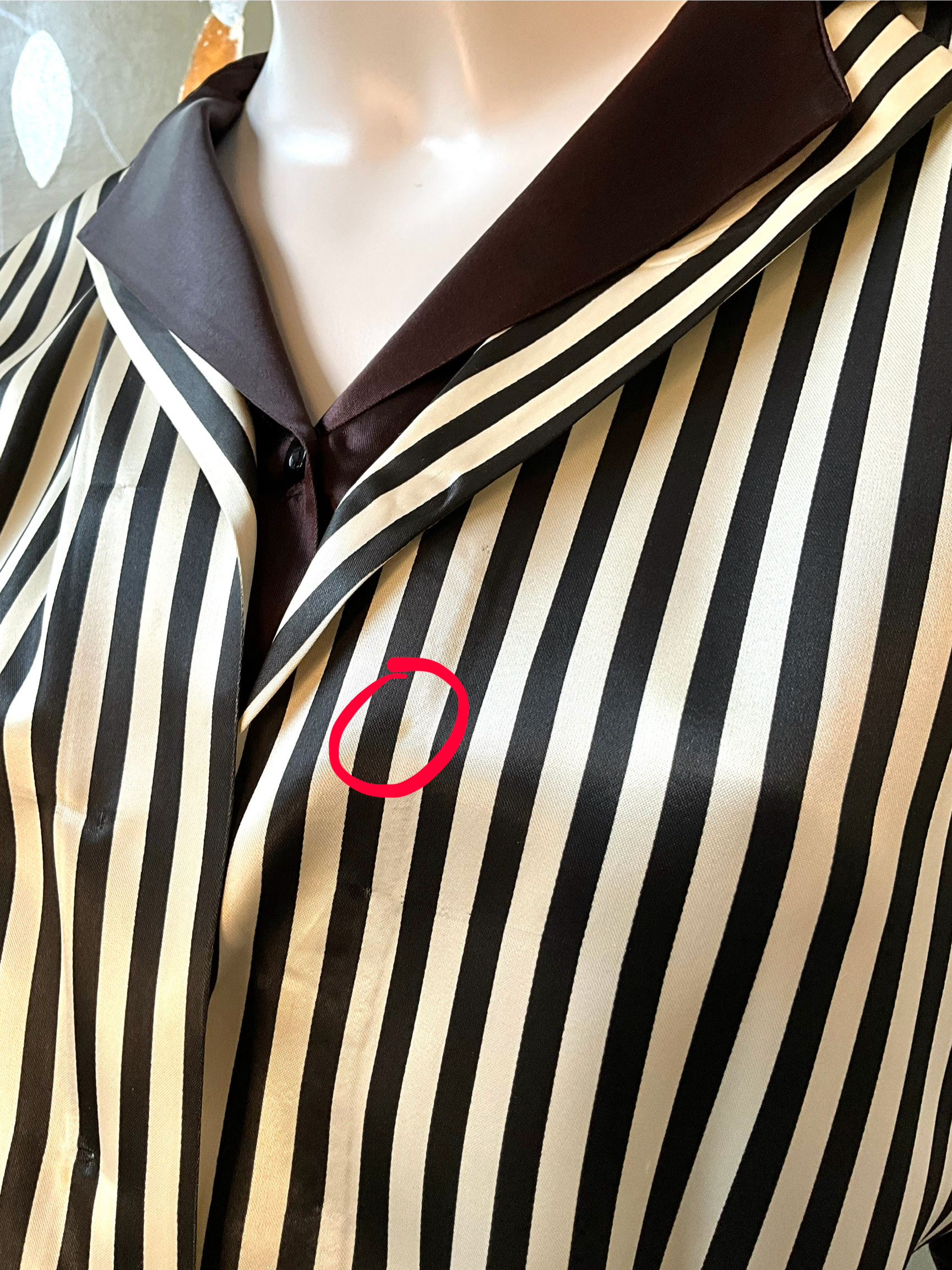 Vintage 1970s Black and White Striped Satin Blouse, Large 