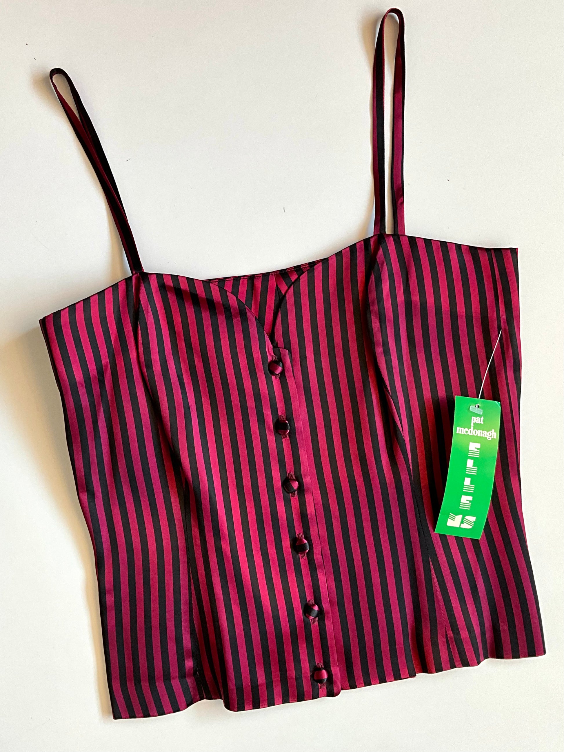 Vintage Deadstock 1990s Black and Maroon Satin Sweetheart Strap Tops, S/XS