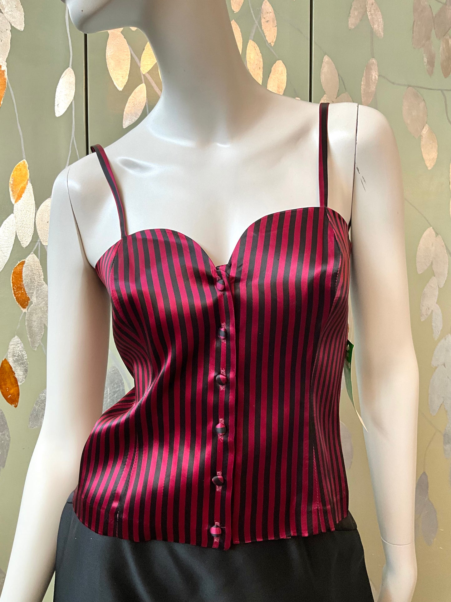 Vintage Deadstock 1990s Black and Maroon Satin Sweetheart Strap Tops, S/XS