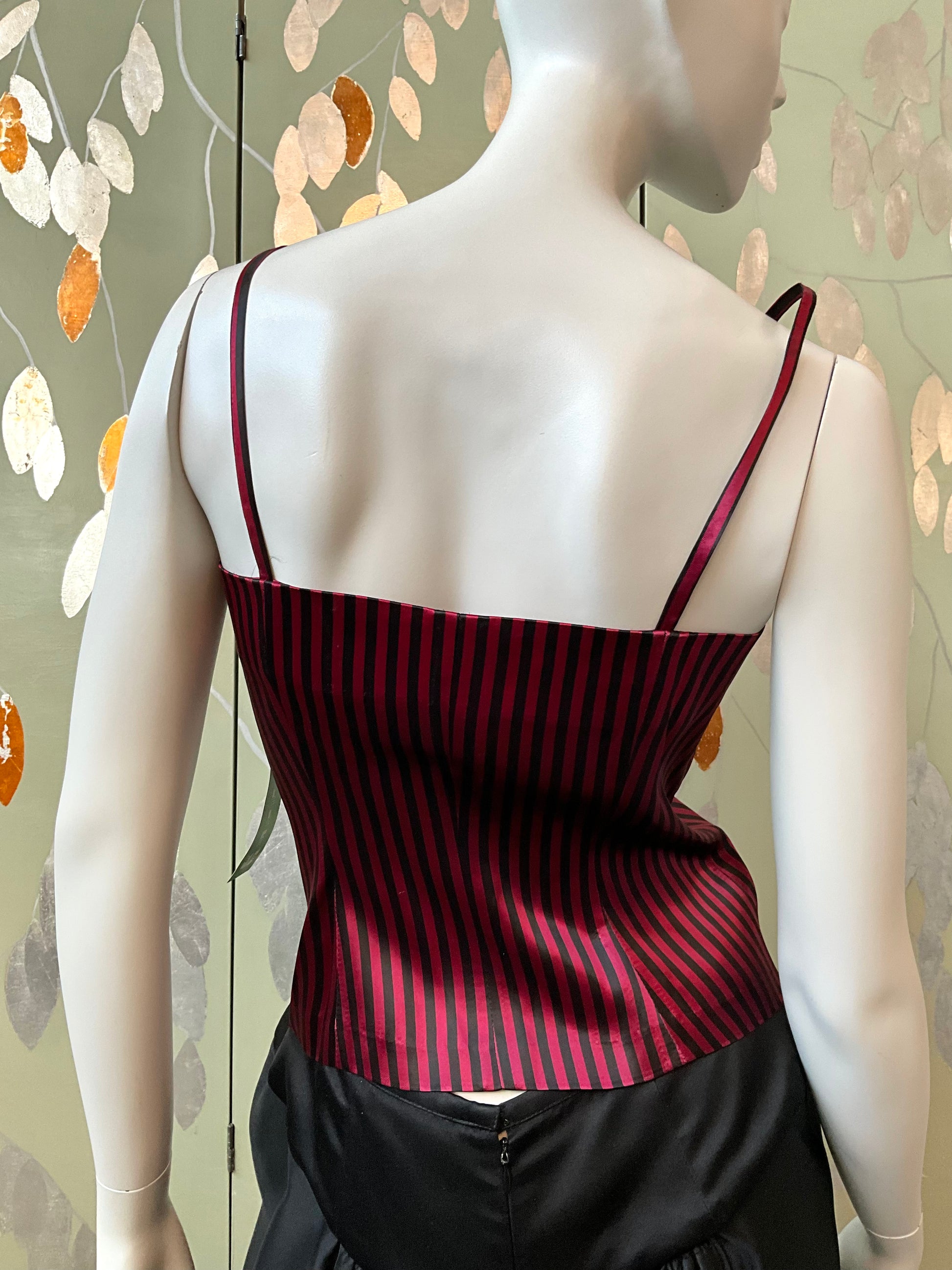 Vintage Deadstock 1990s Black and Maroon Satin Sweetheart Strap Tops, S/XS