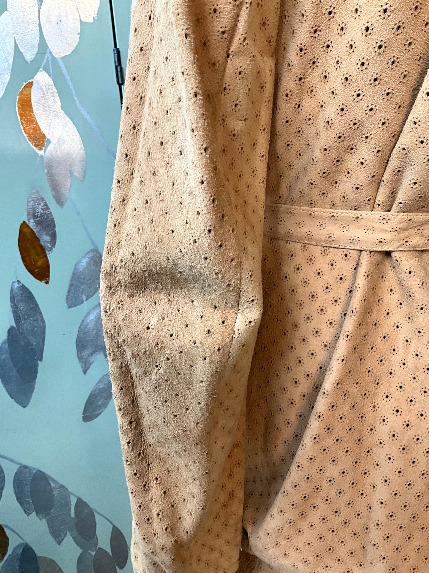 Vintage 1980s Tan Perforated Suede Pant Suit, Small 