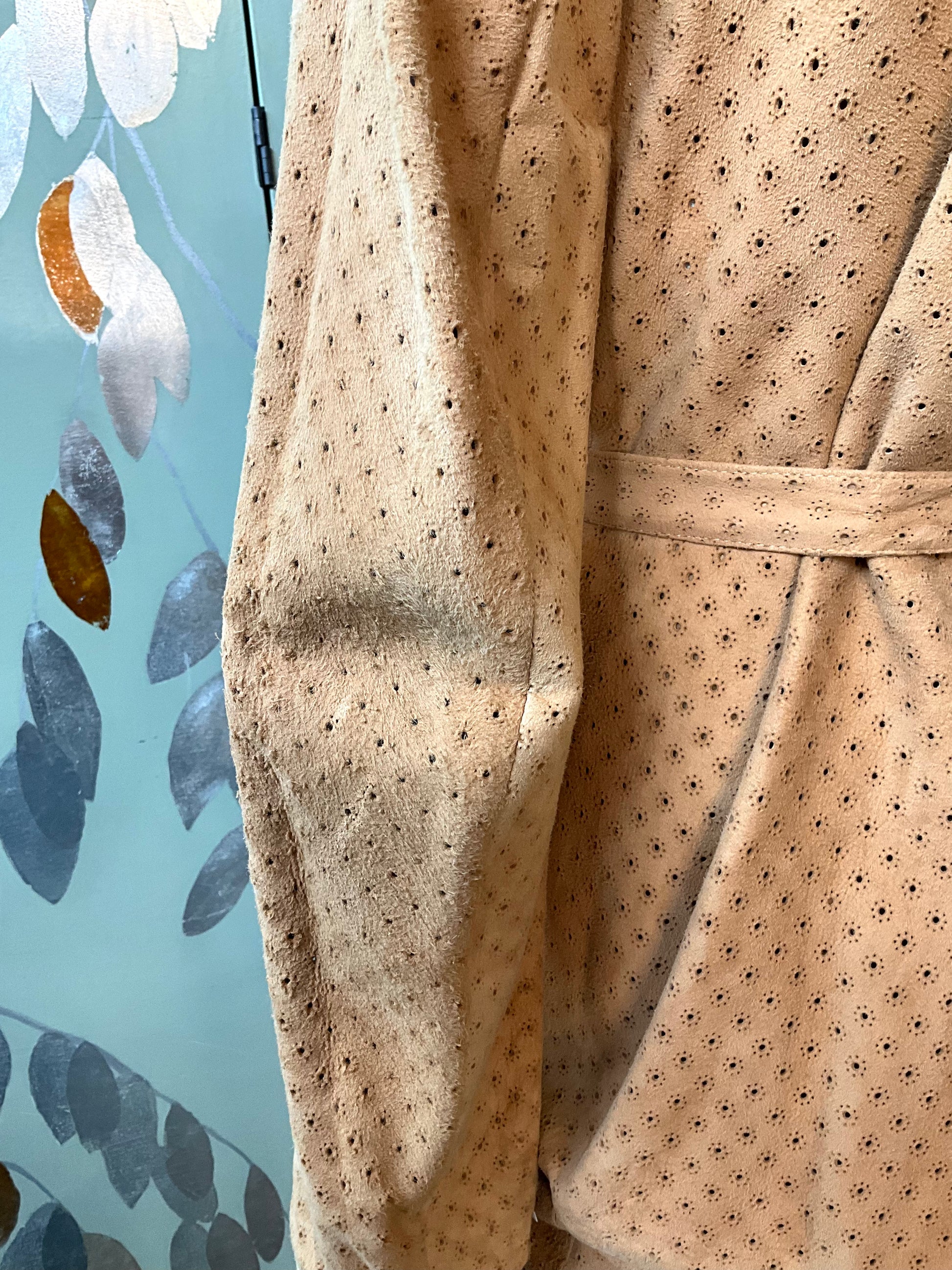 Vintage 1980s Tan Perforated Suede Pant Suit, Small 