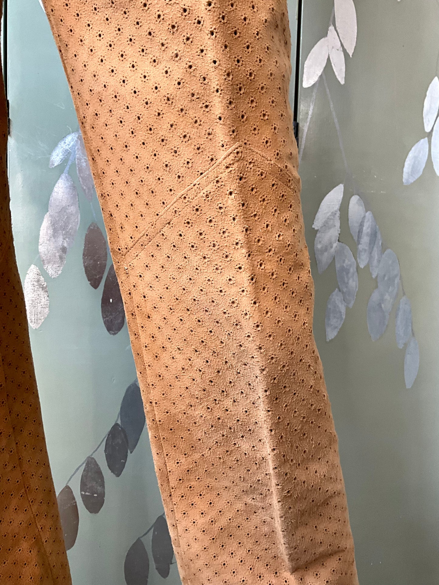 Vintage 1980s Tan Perforated Suede Pant Suit, Small 