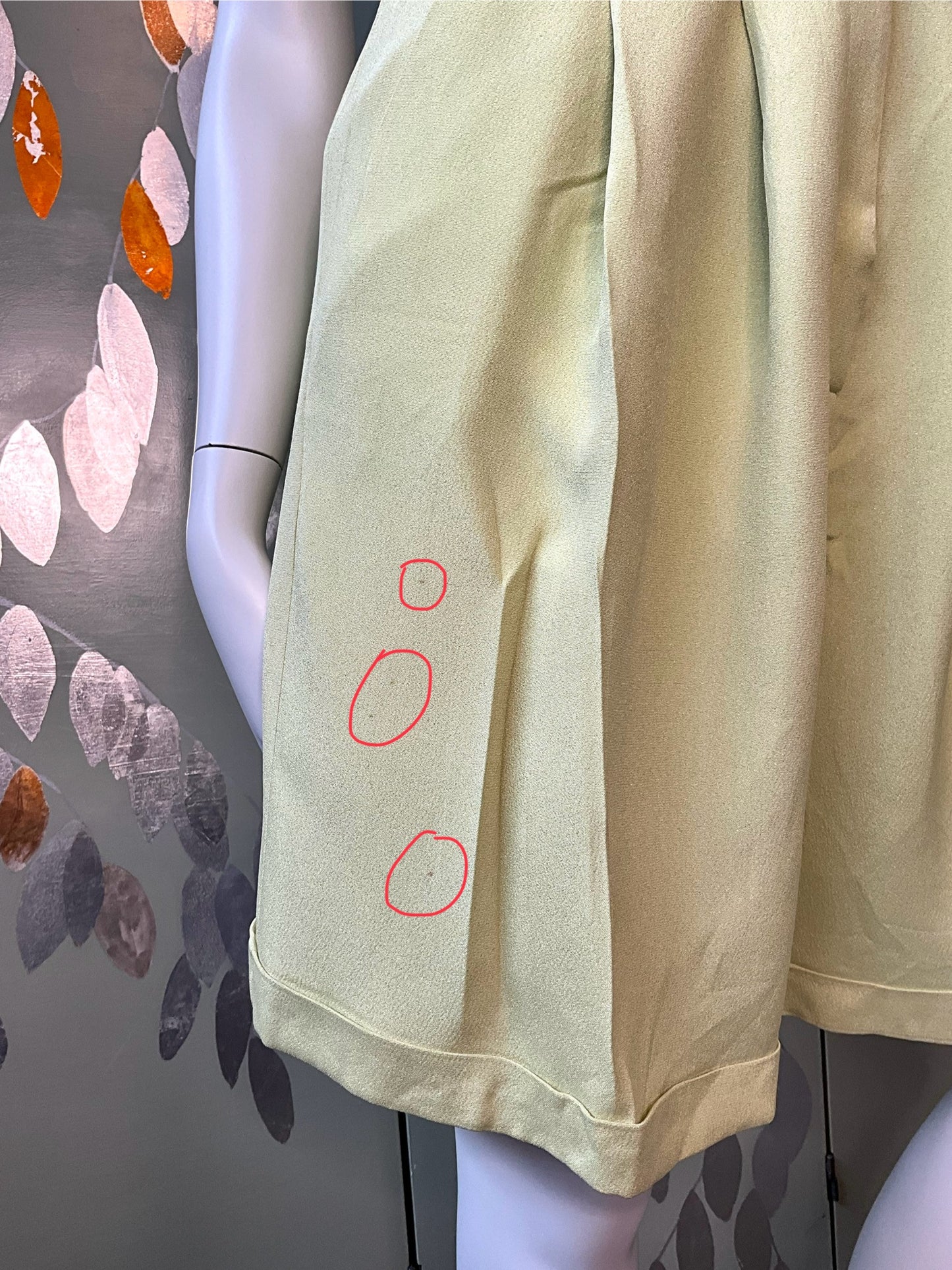 Vintage 1980s Sunny Choi Pale Green Wide Leg Pleated Bermuda Shorts, Small 