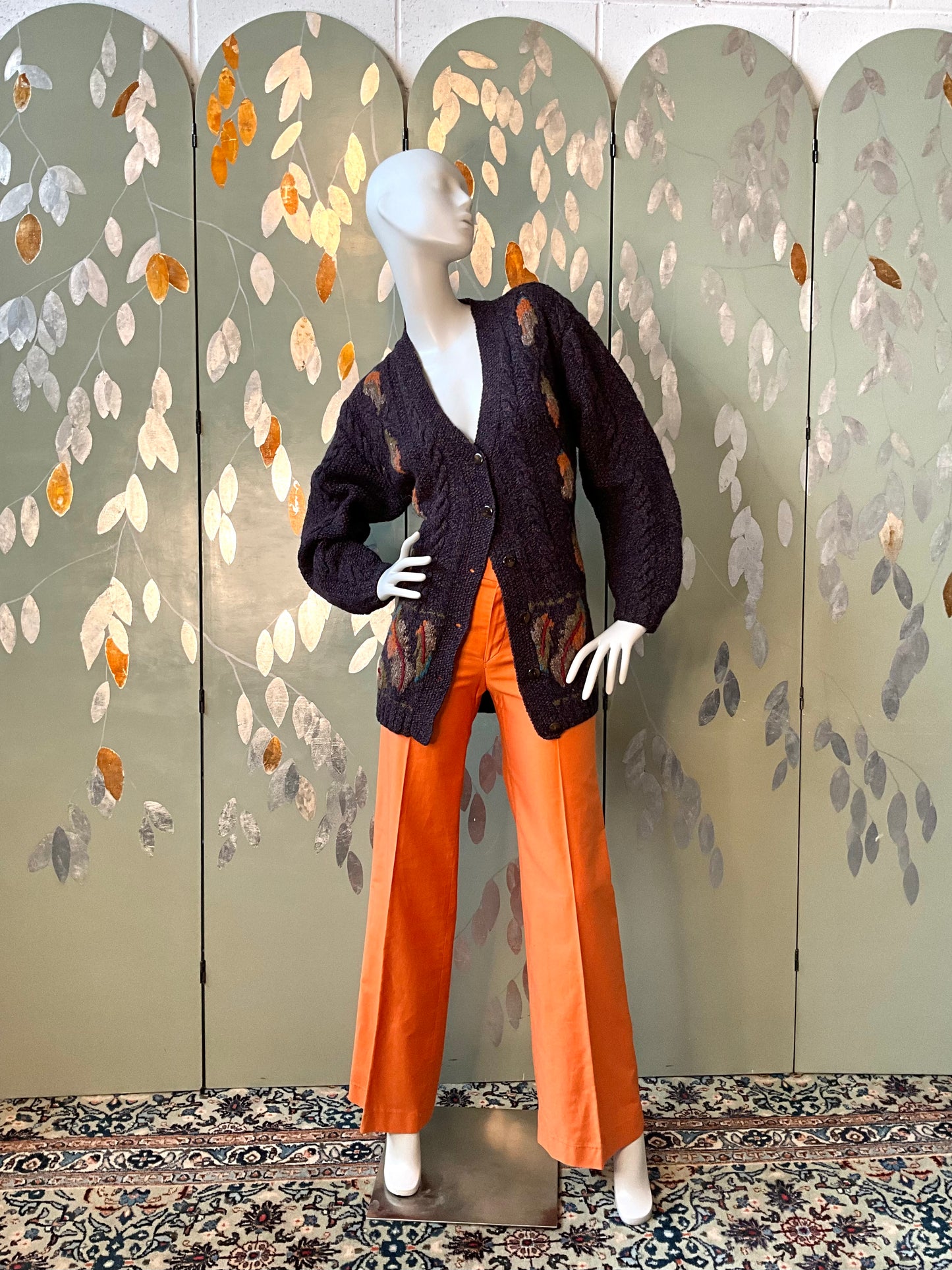 Vintage 1990s Susan Bristol Flecked Purple Autumnal Cable Knit Cardigan, Large