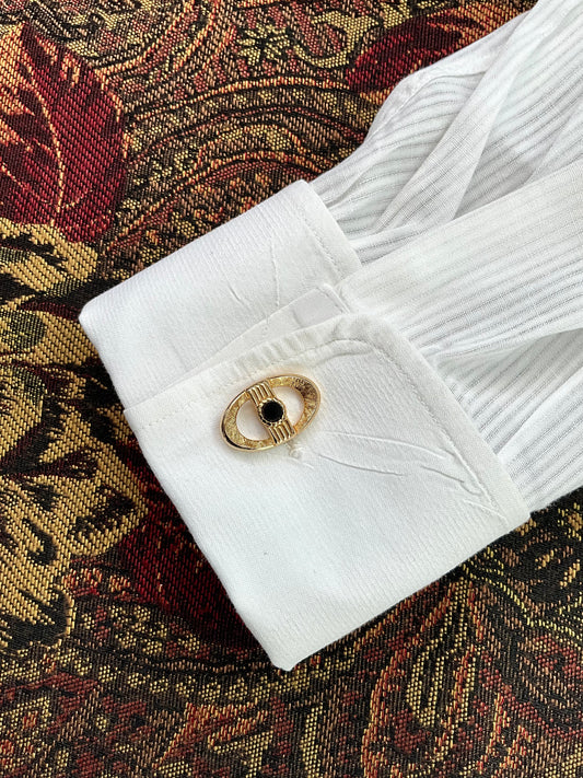 Vintage Swank Gold Tone Black Stone Cufflinks and Tie Clip Set In Box 