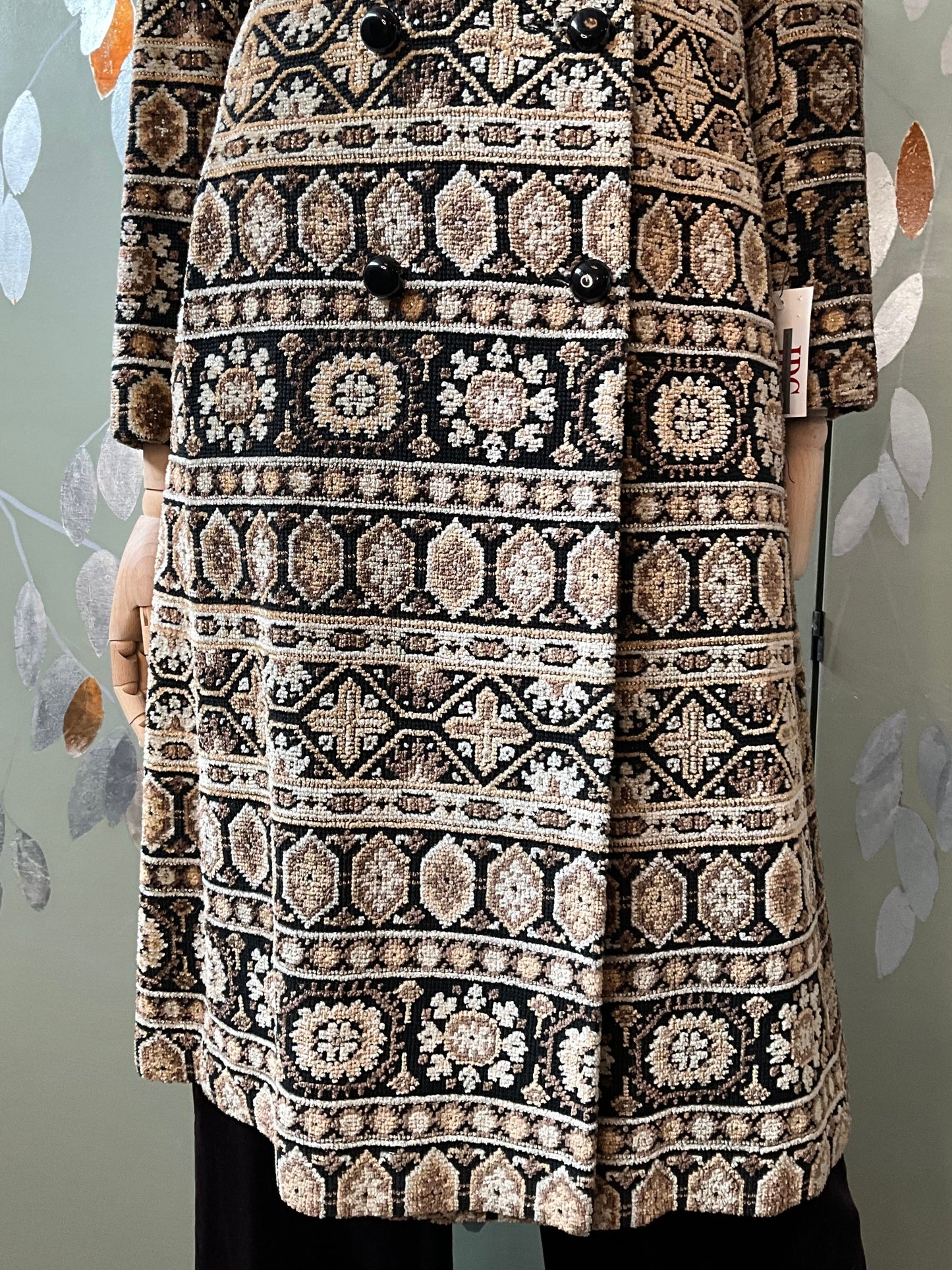 Vintage 1970s Brown Mid-Length Tapestry Coat, XS