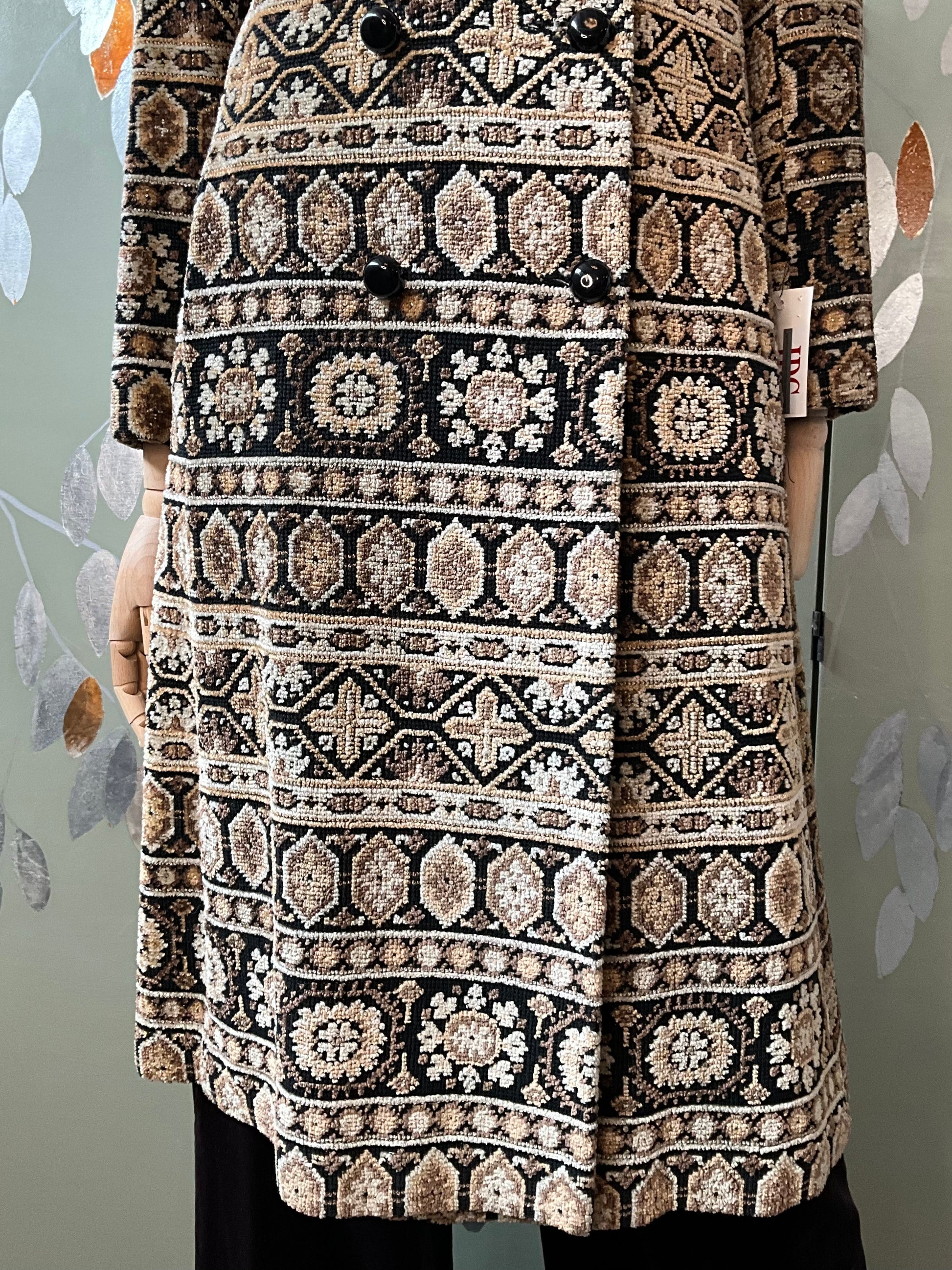 Vintage 1970s Brown Mid-Length Tapestry Coat, XS