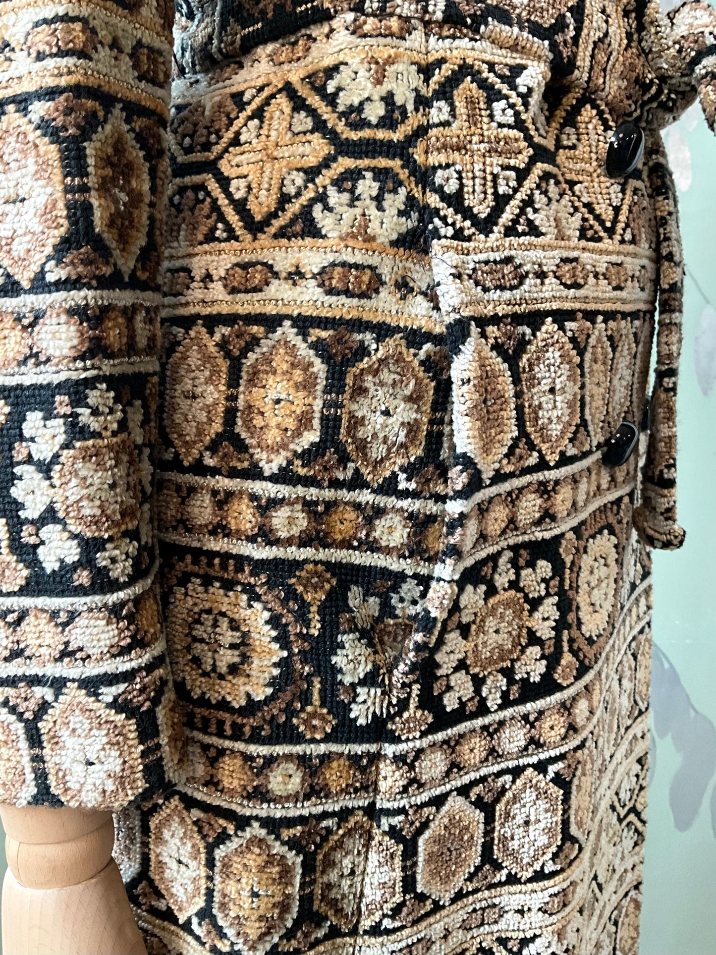 Vintage 1970s Brown Mid-Length Tapestry Coat, XS