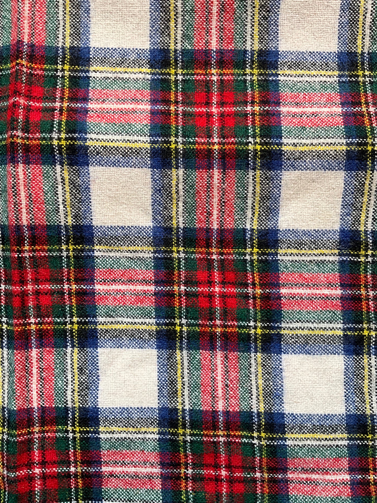 Vintage Red and Cream Plaid Wool Scarf 