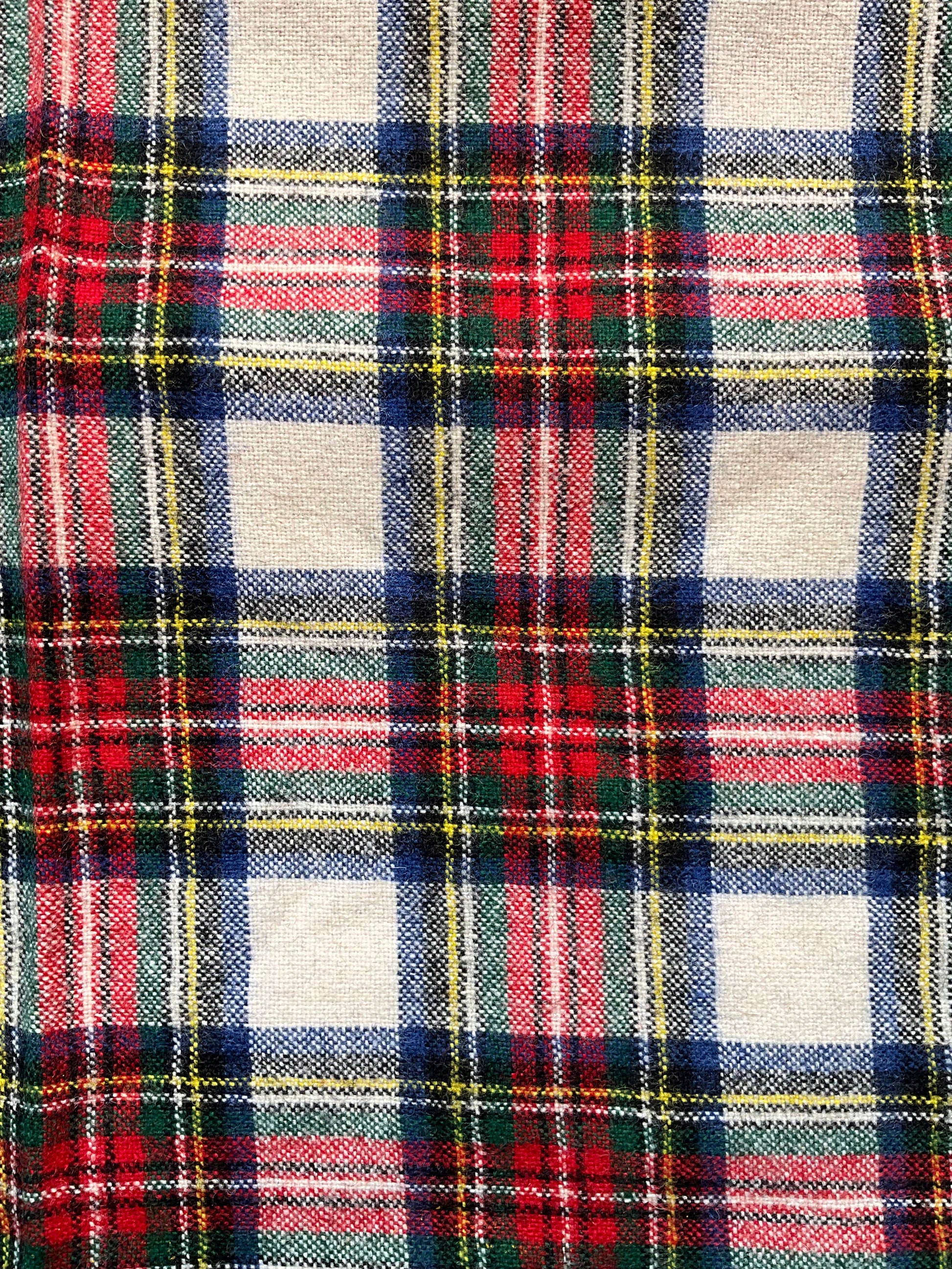 Vintage Red and Cream Plaid Wool Scarf 