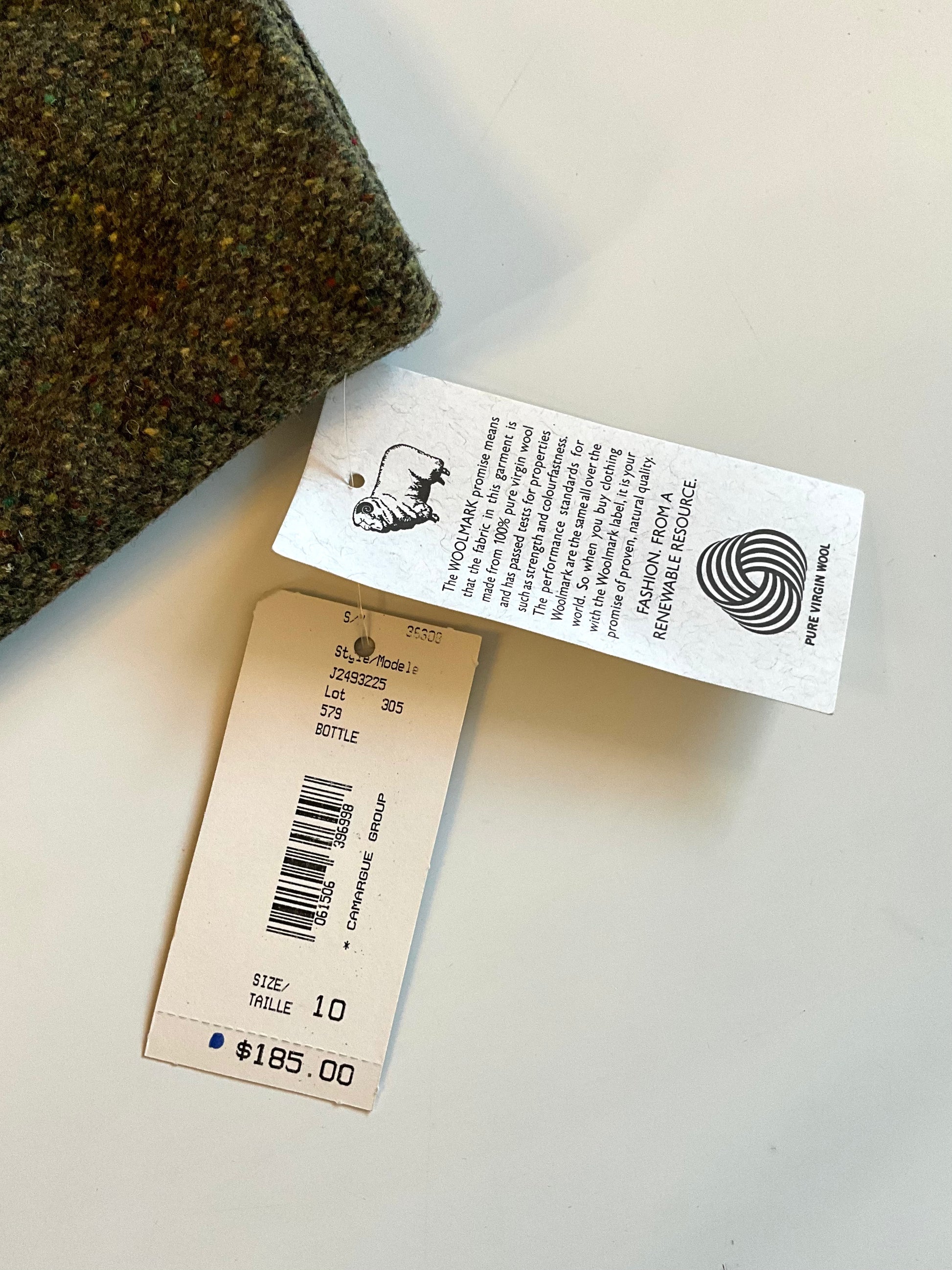 Vintage 1980s Deadstock Green Flecked Tweed Straight Midi Skirt, W30