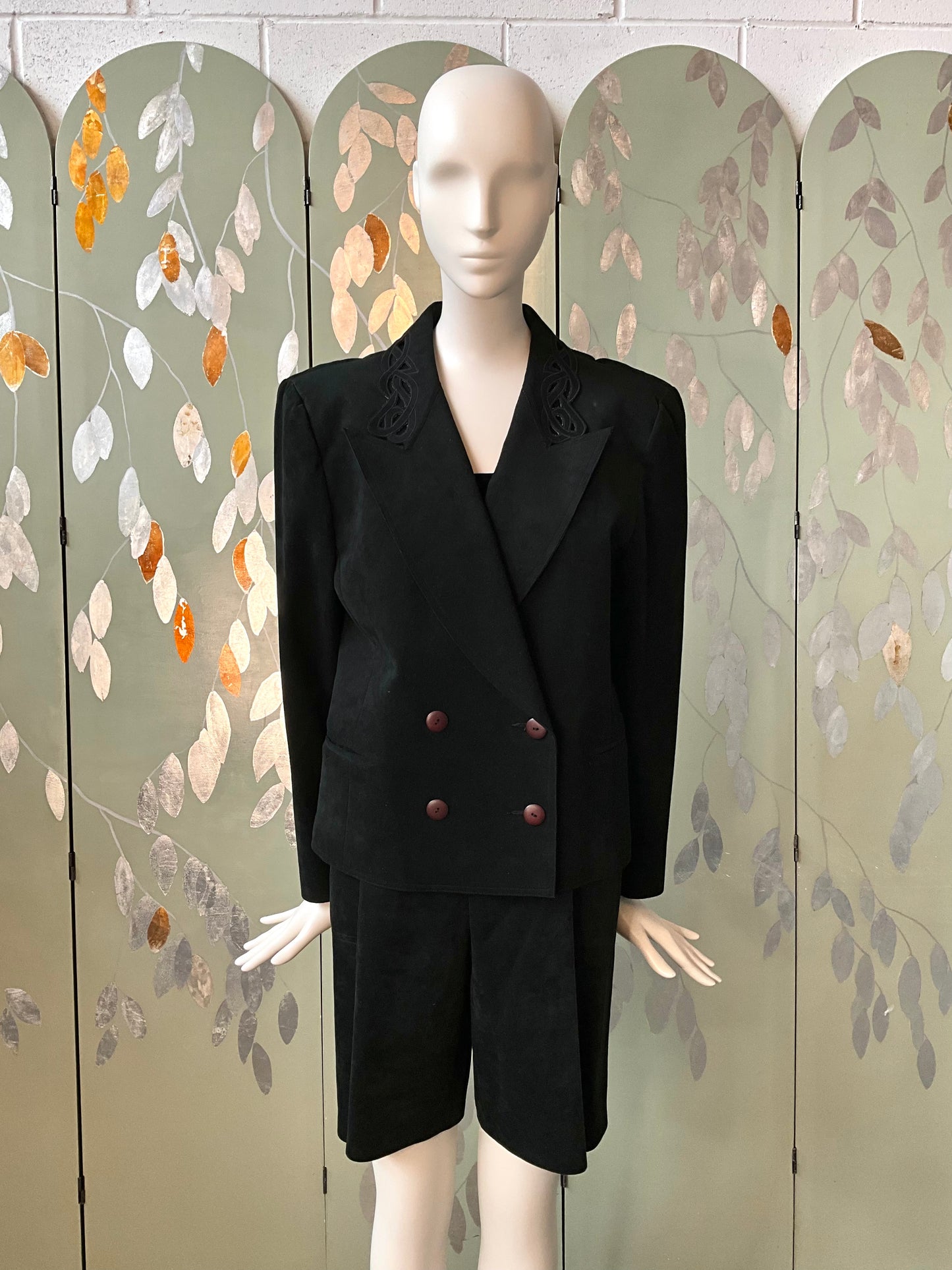 Vintage 1980s Black Ultra Suede Shorts and Jacket Set, Medium