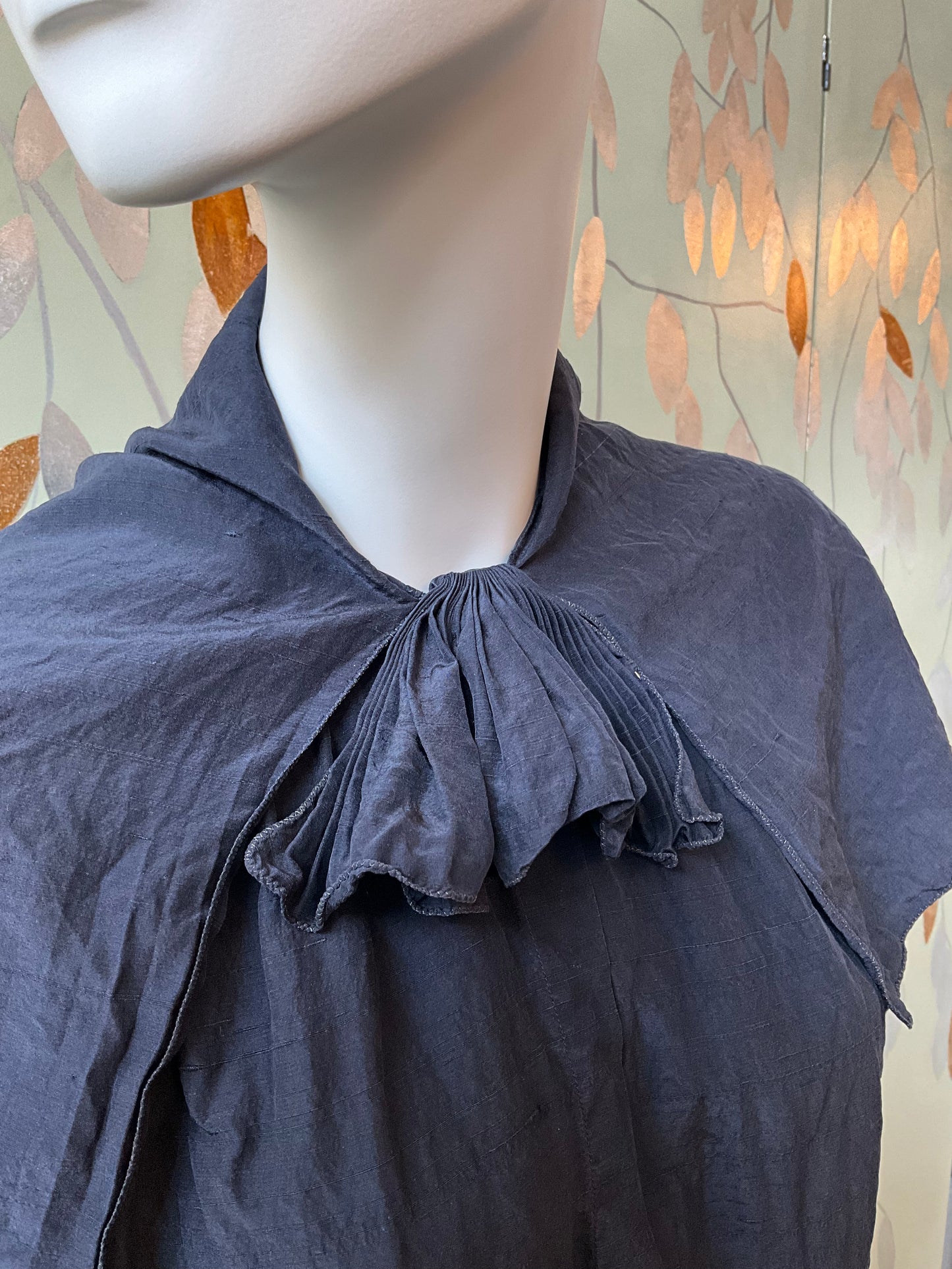 Vintage 1980s Valentino Navy Blue Silk Blouse with Capelet and Ruffle, L-XL