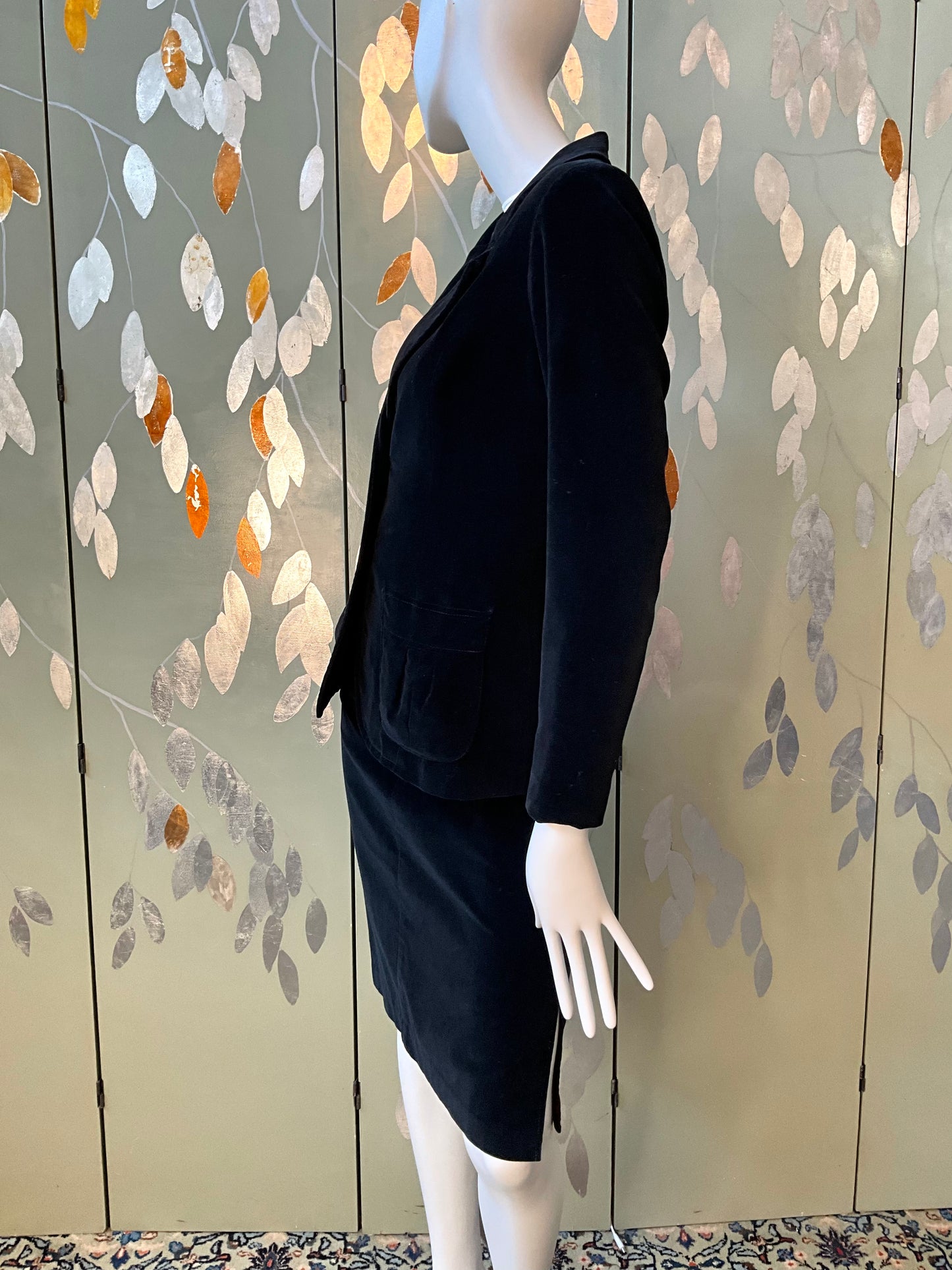 Vintage 1970s Black Velvet 3 Piece Skirt, Vest and Jacket Set, XS