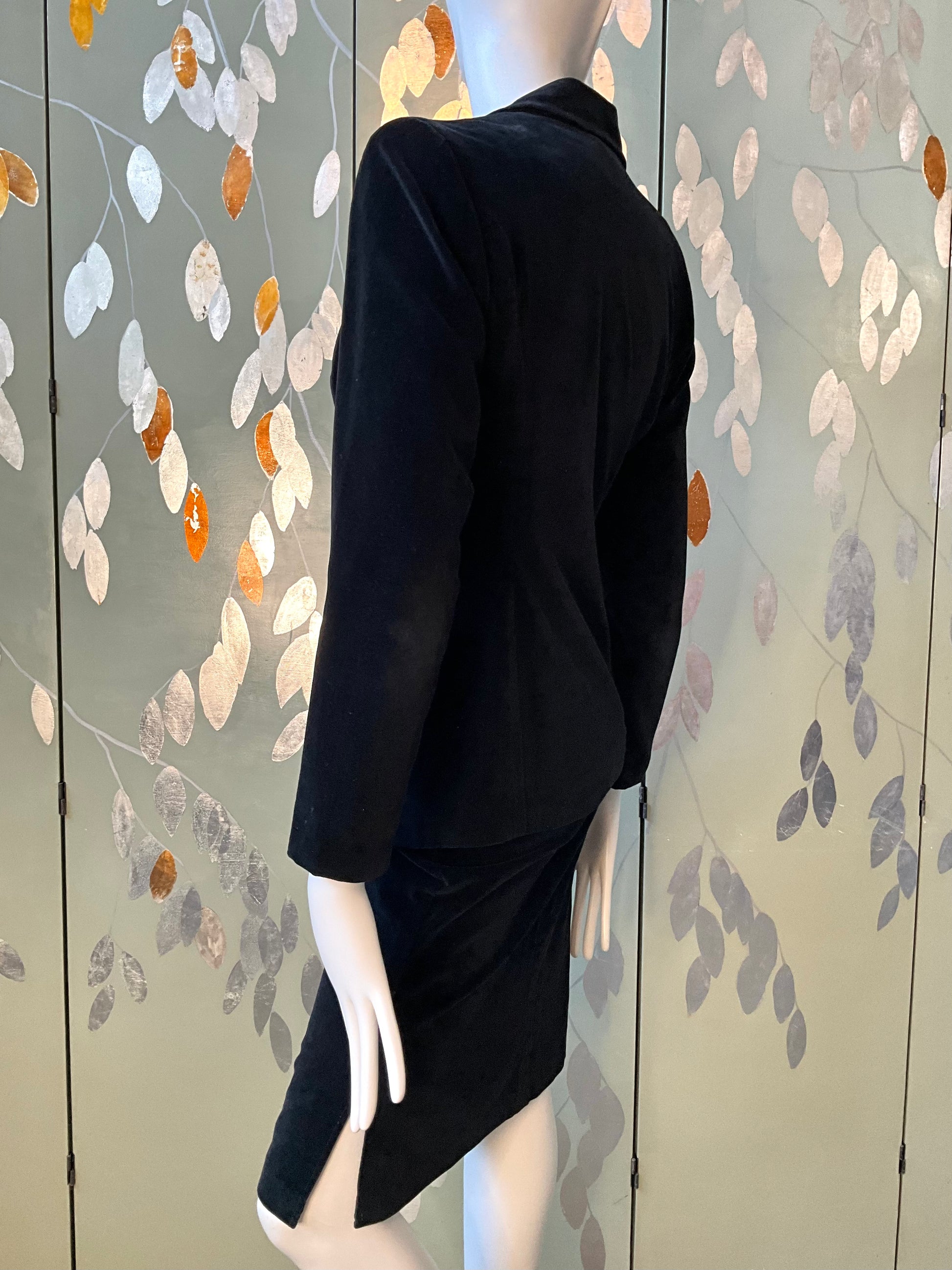 Vintage 1970s Black Velvet 3 Piece Skirt, Vest and Jacket Set, XS