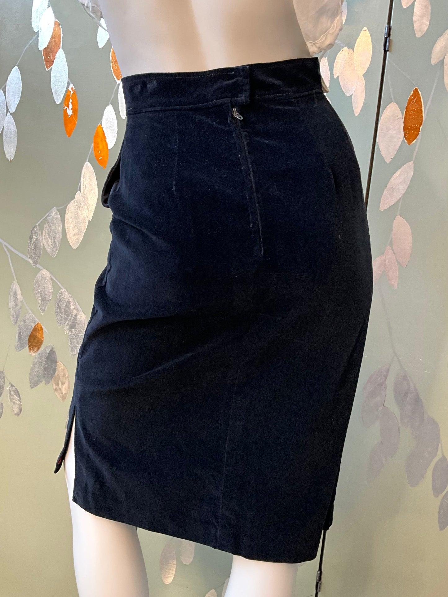 Vintage 1970s Black Velvet 3 Piece Skirt, Vest and Jacket Set, XS